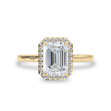 Eva Halo Engagement Ring, Emerald Cut With Cathedral