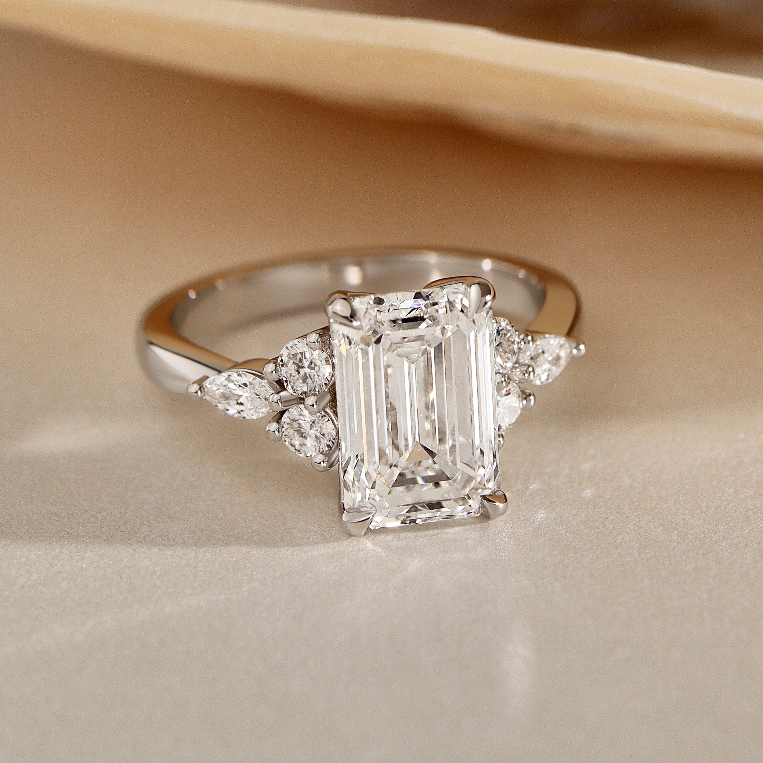 Elodie Emerald Marquise Cluster Engagement Ring, Moissanite/Lab Grown Diamond