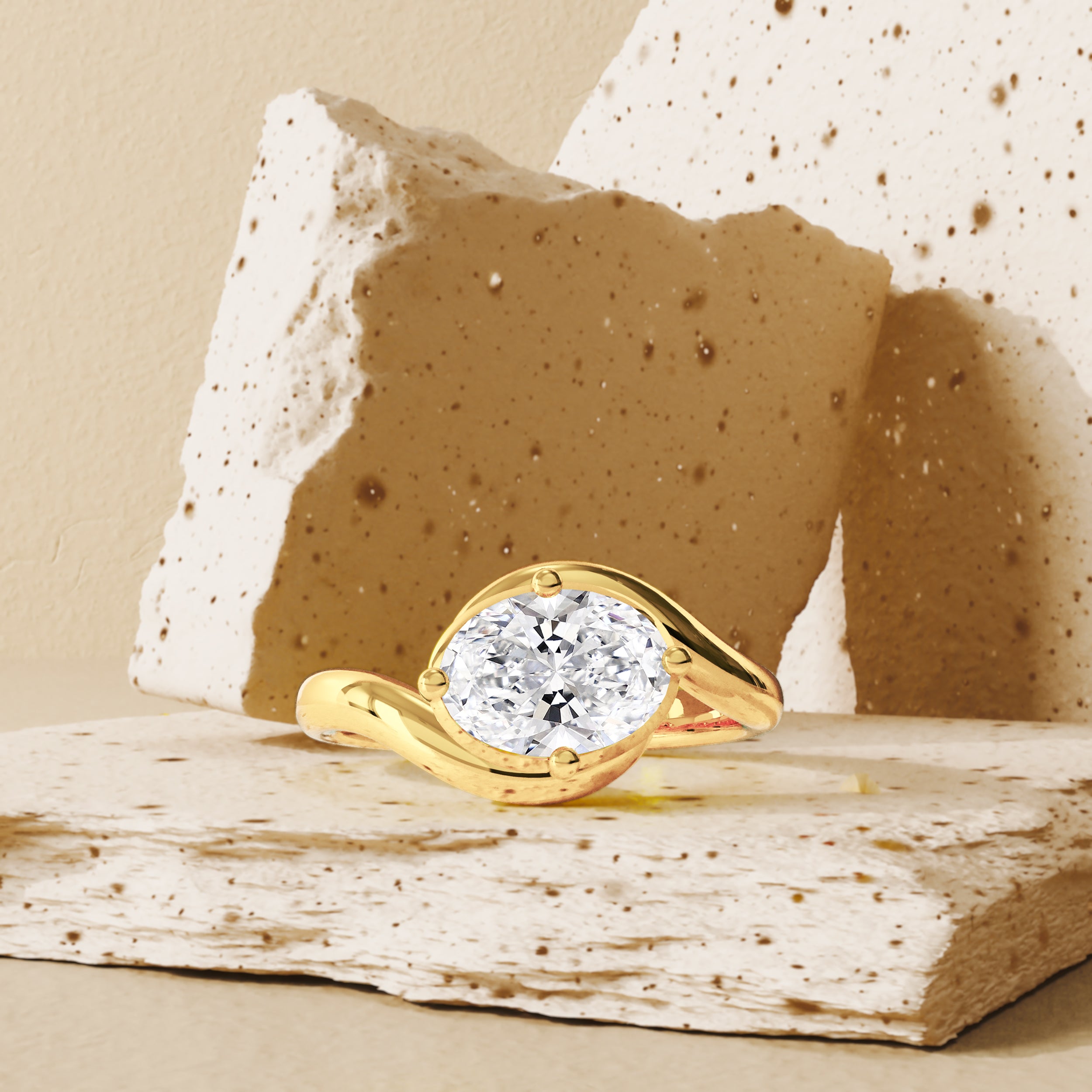 Hannah Oval Floating Bypass Solitaire Engagement Ring, Moissanite/Lab Diamond