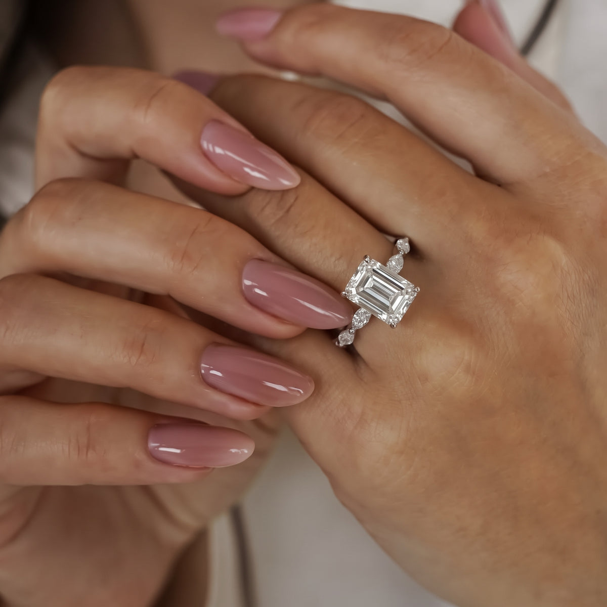 Marielle Emerald Cut Marquise Diamond Band Engagement Ring