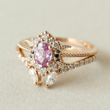 Endless Love Pink Sapphire Moon Halo Engagement Ring, Milgrain