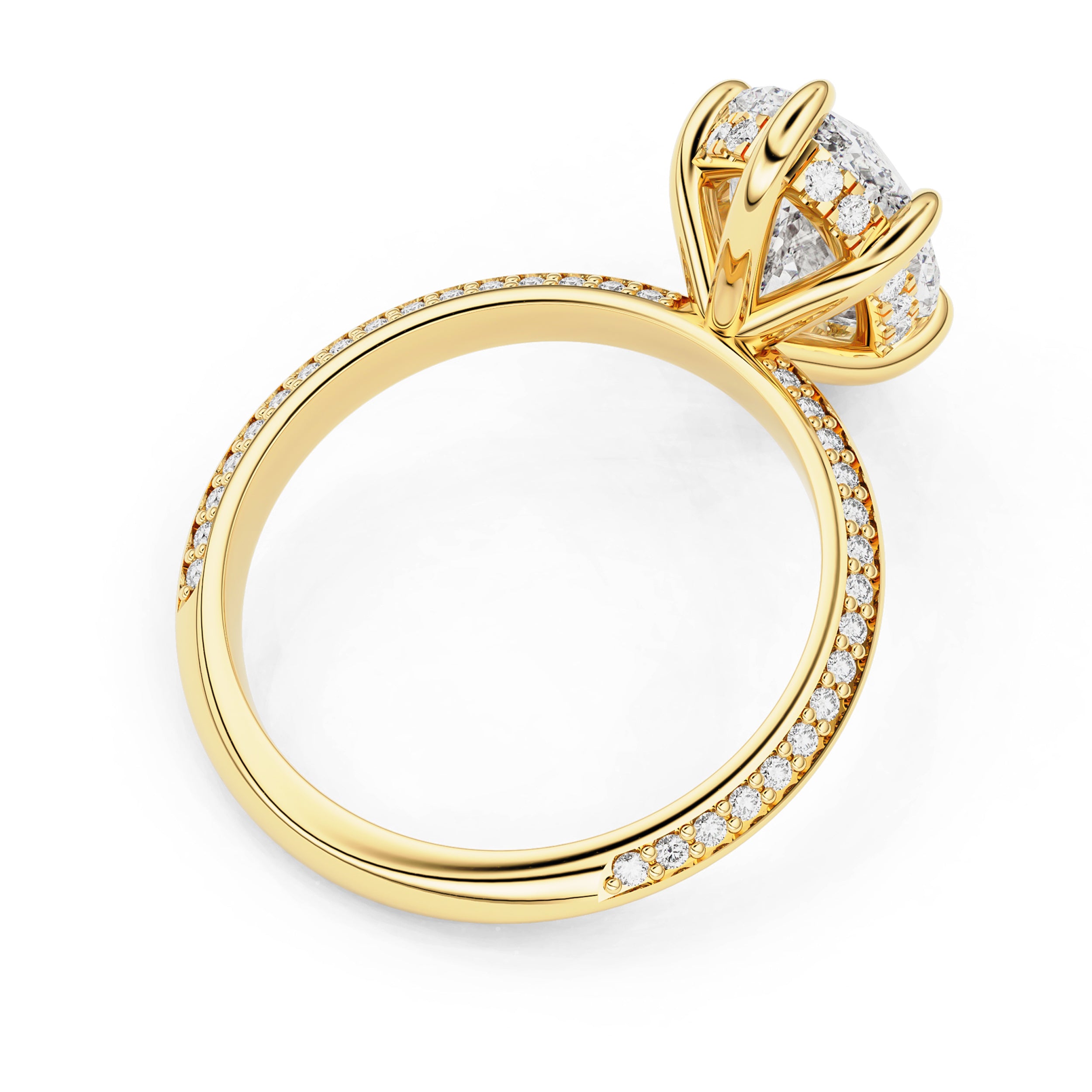 Lena Oval Cut Knife Edge Pavé Band Engagement Ring, Moissanite/Lab Grown Diamond