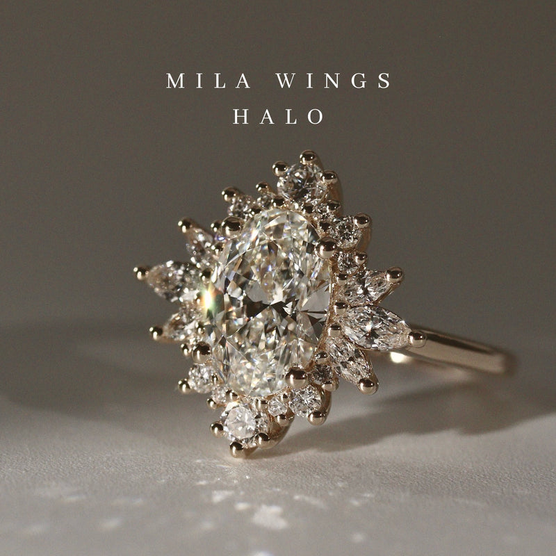 Mila Wings Halo Engagement Ring, Oval With Marquise