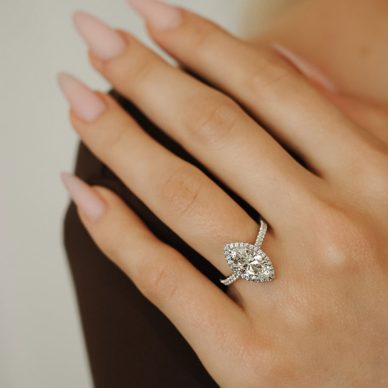 Stefania Marquise Halo Engagement Ring, Hidden V Pavé