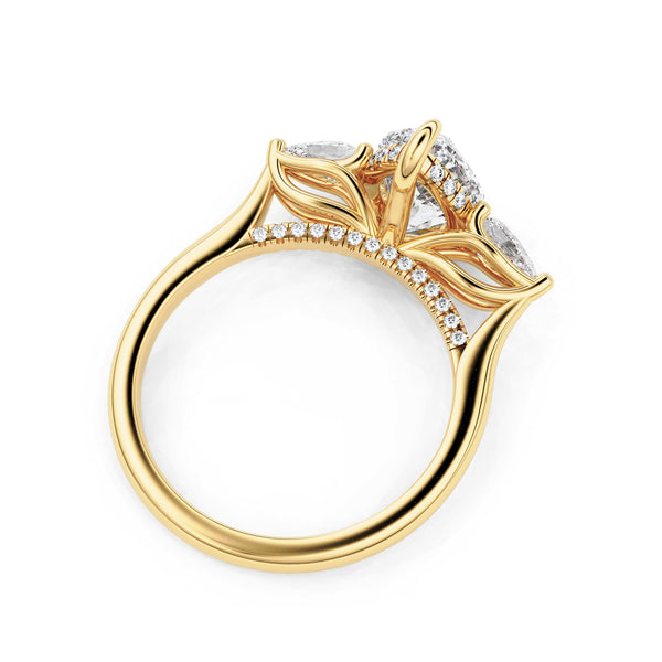 Purity Petal Hidden Halo Three Stone Engagement Ring, Moissanite/Lab Grown Diamond