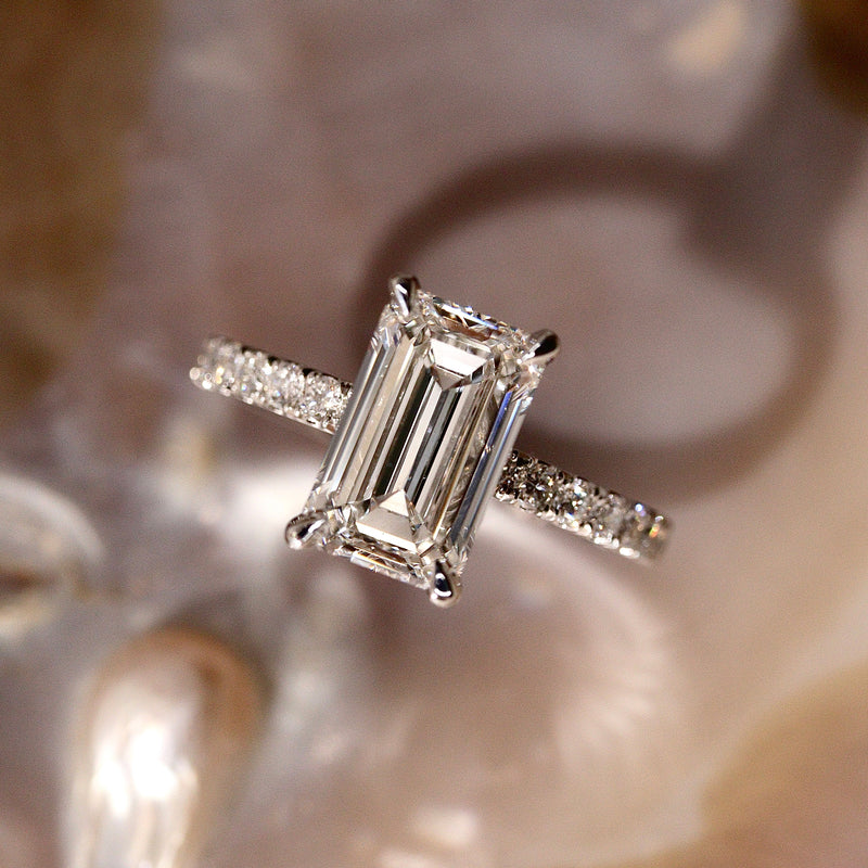 Vera Emerald Cut Engagement Ring, Moissanite/Lab Grown Diamond