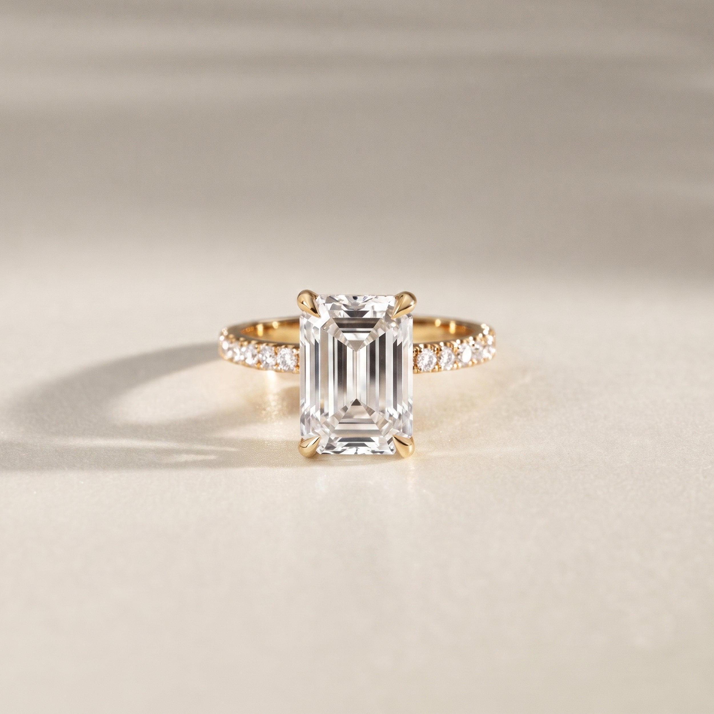 Lily Emerald Double Hidden Halo Engagement Ring, Moissanite/Lab Grown Diamond