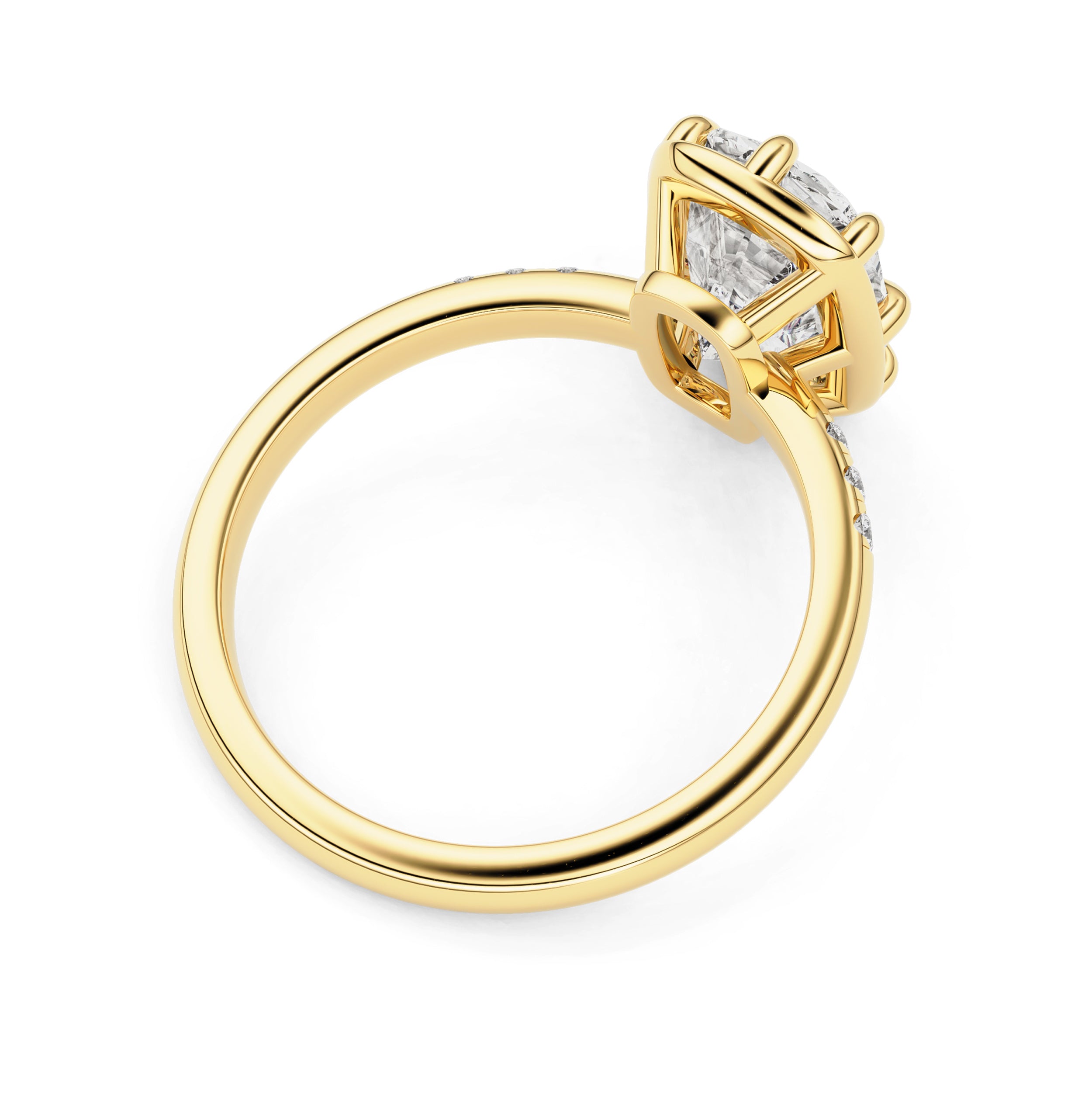 Josephine Elongated Cushion Double Basket Engagement Ring, Pavé Band