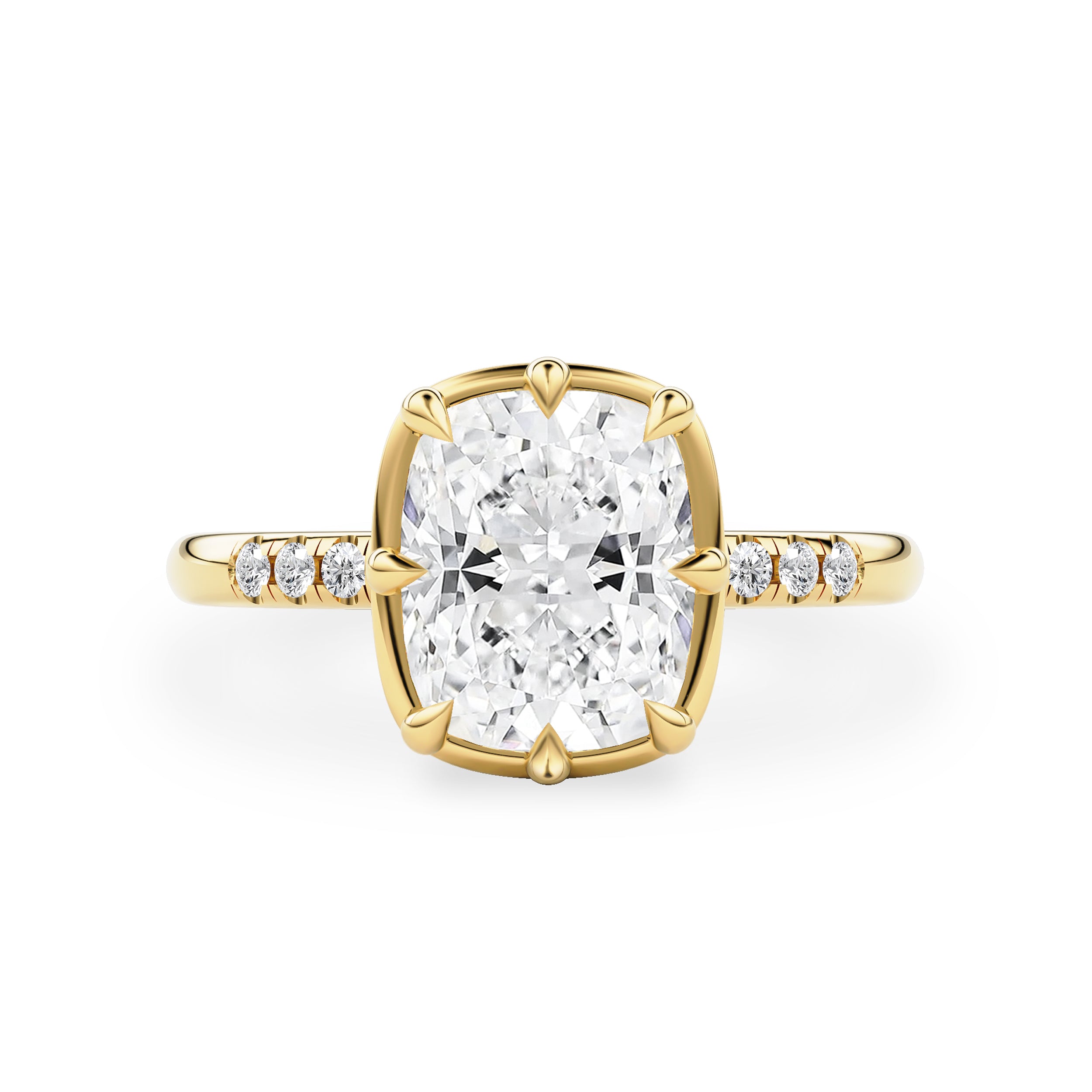 Josephine Elongated Cushion Double Basket Engagement Ring, Pavé Band