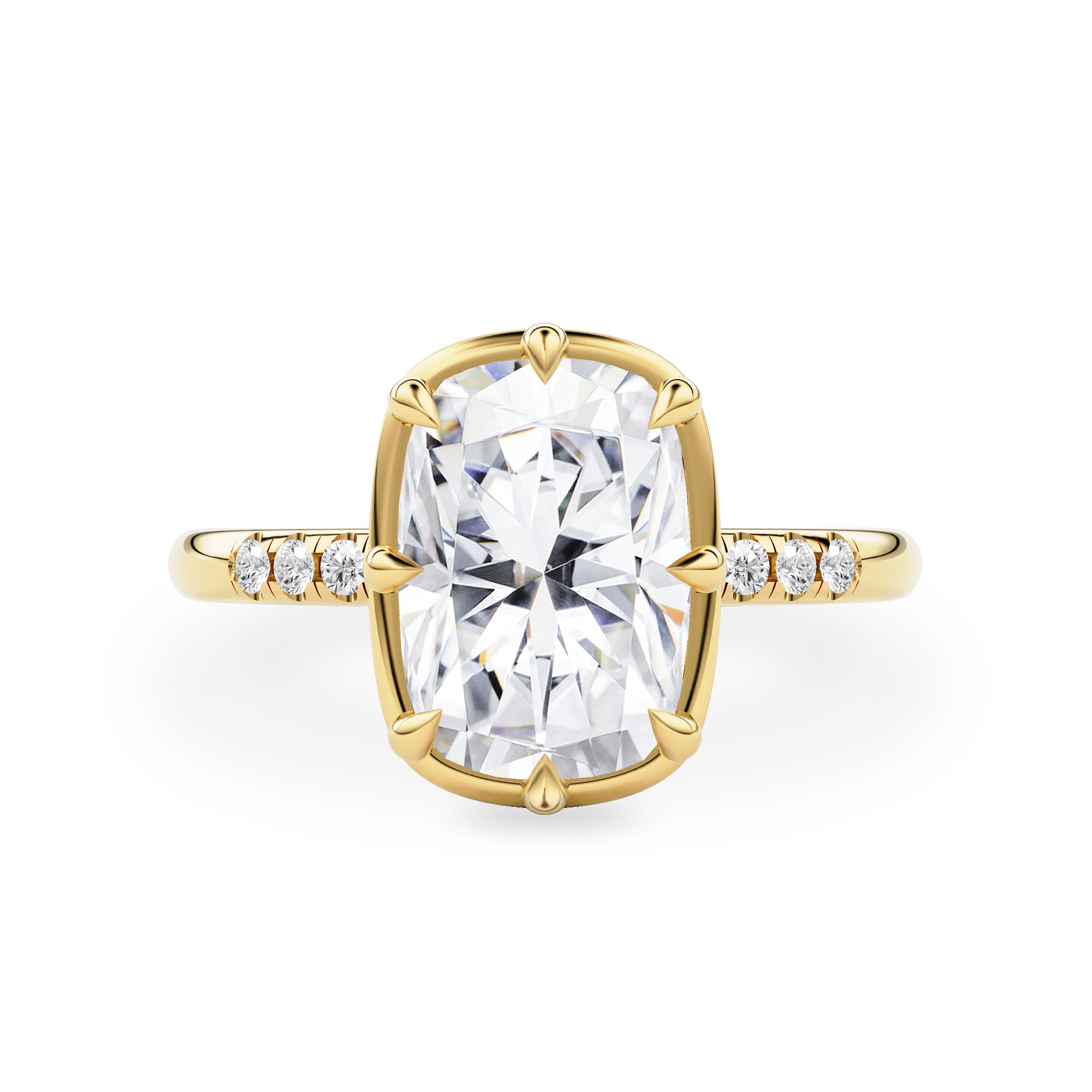 Josephine Elongated Cushion Double Basket Engagement Ring, Pavé Band