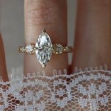 Madison Marquise Art Deco Leaf Engagement Ring, Compass Set