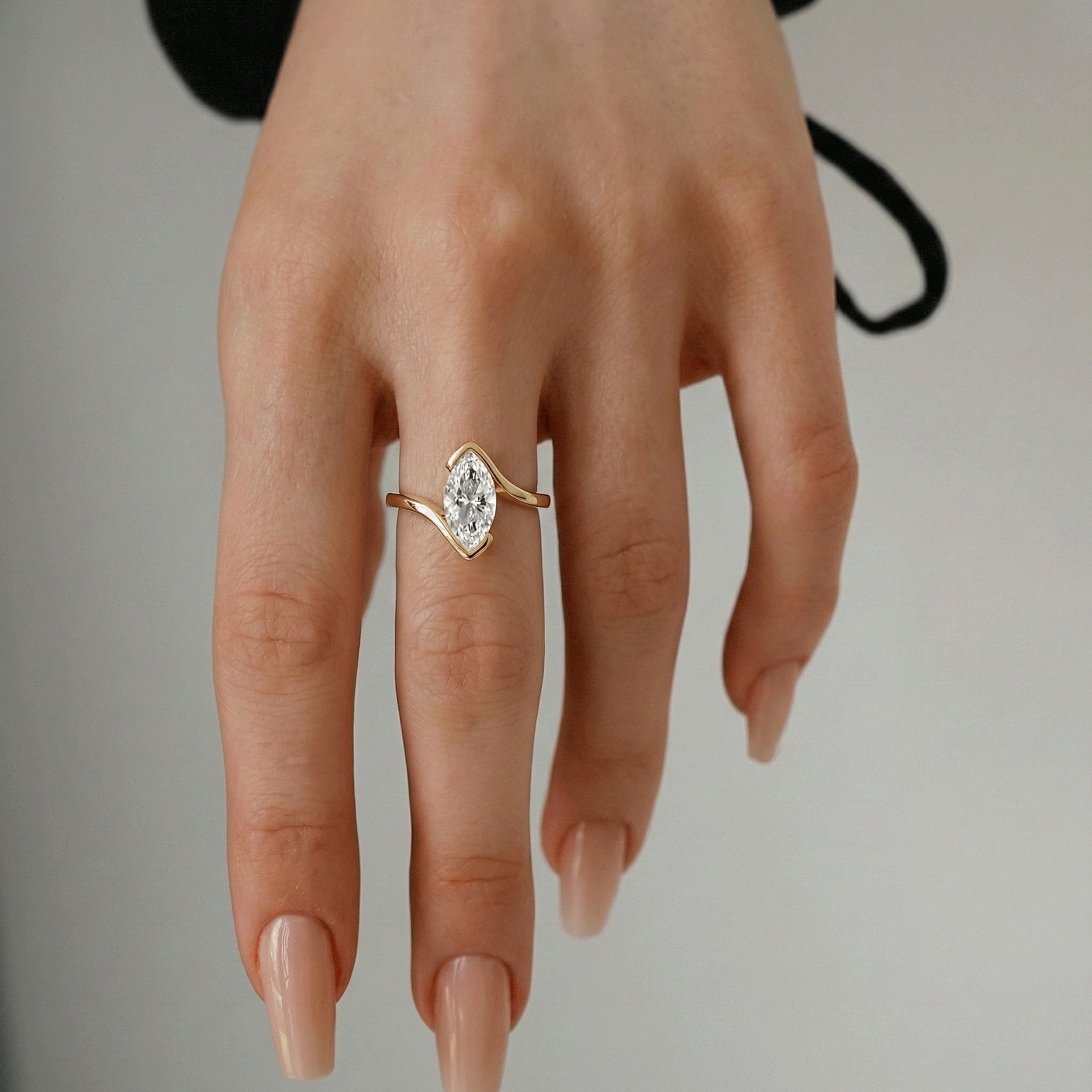 Selene Marquise Cut Half Bezel Bypass Solitaire Engagement Ring, Moissanite/Lab Diamond