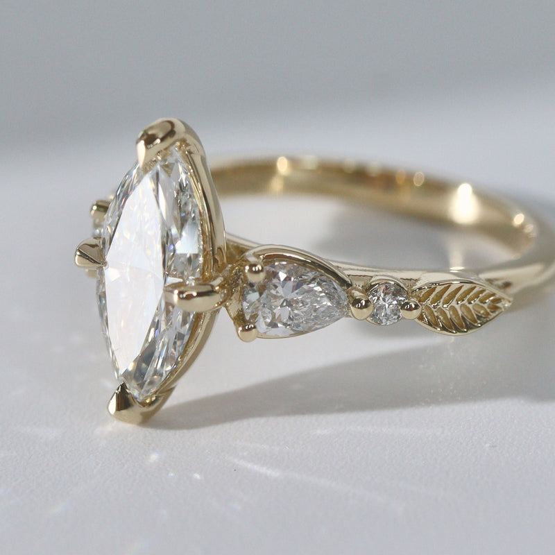 Madison Marquise Art Deco Leaf Engagement Ring, Compass Set