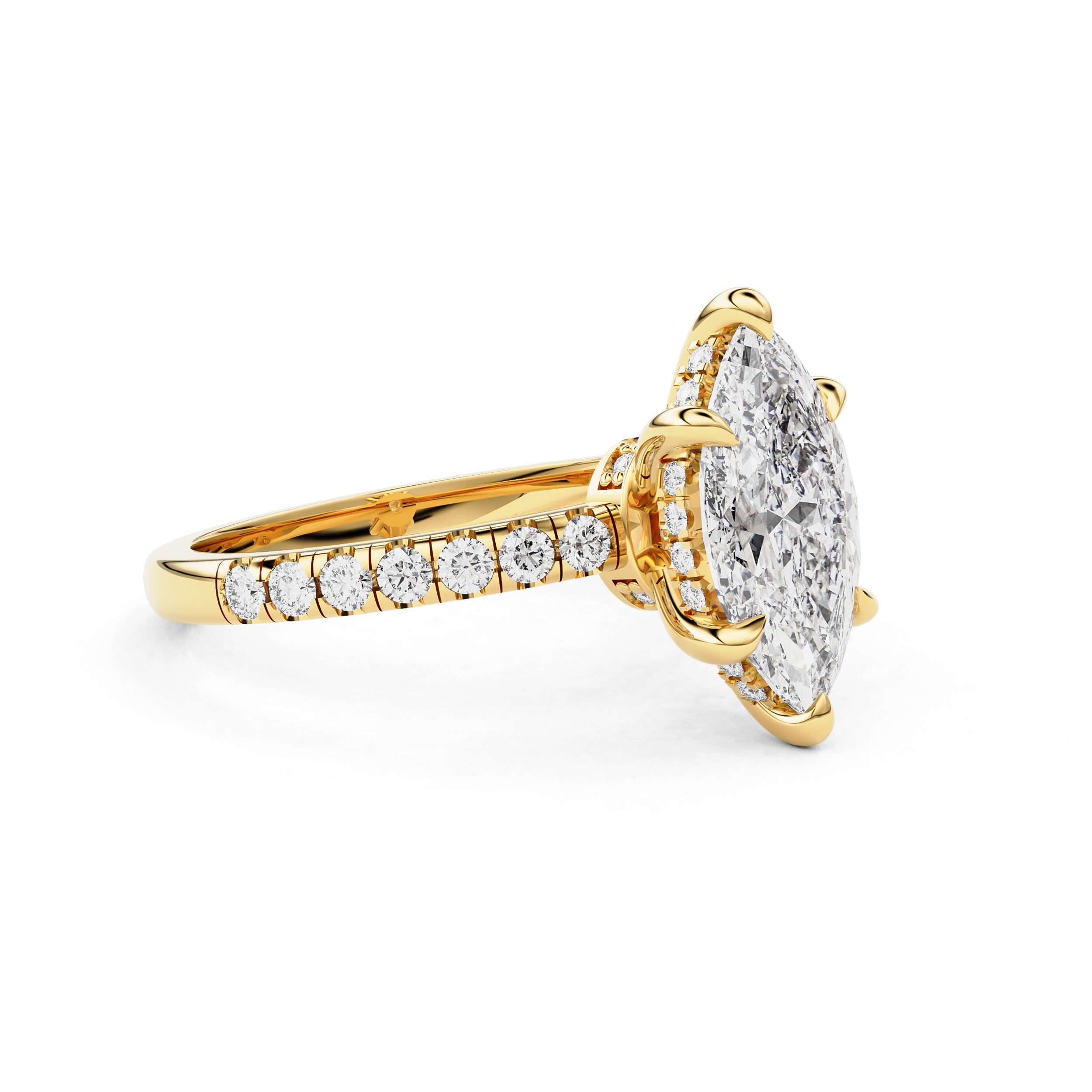 Lily Marquise Double Hidden Halo Engagement Ring, Moissanite/Lab Grown Diamond