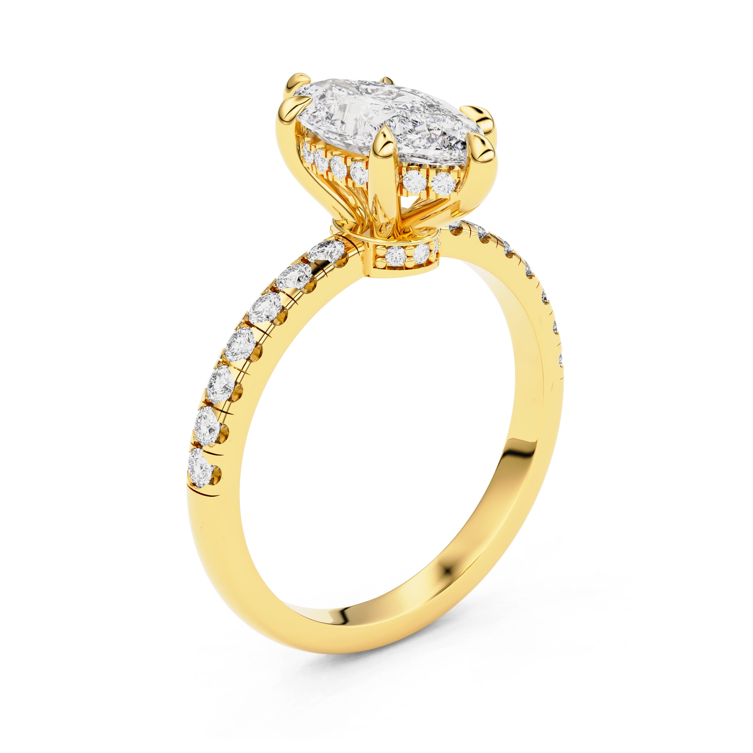 Lily Marquise Double Hidden Halo Engagement Ring, Moissanite/Lab Grown Diamond