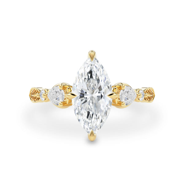 Madison Marquise Art Deco Leaf Engagement Ring, Compass Set