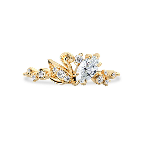 Marquise Love Swan Ring, Marquise Cut With Single Swan