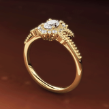 Endless Love Pink Sapphire Moon Halo Engagement Ring, Milgrain