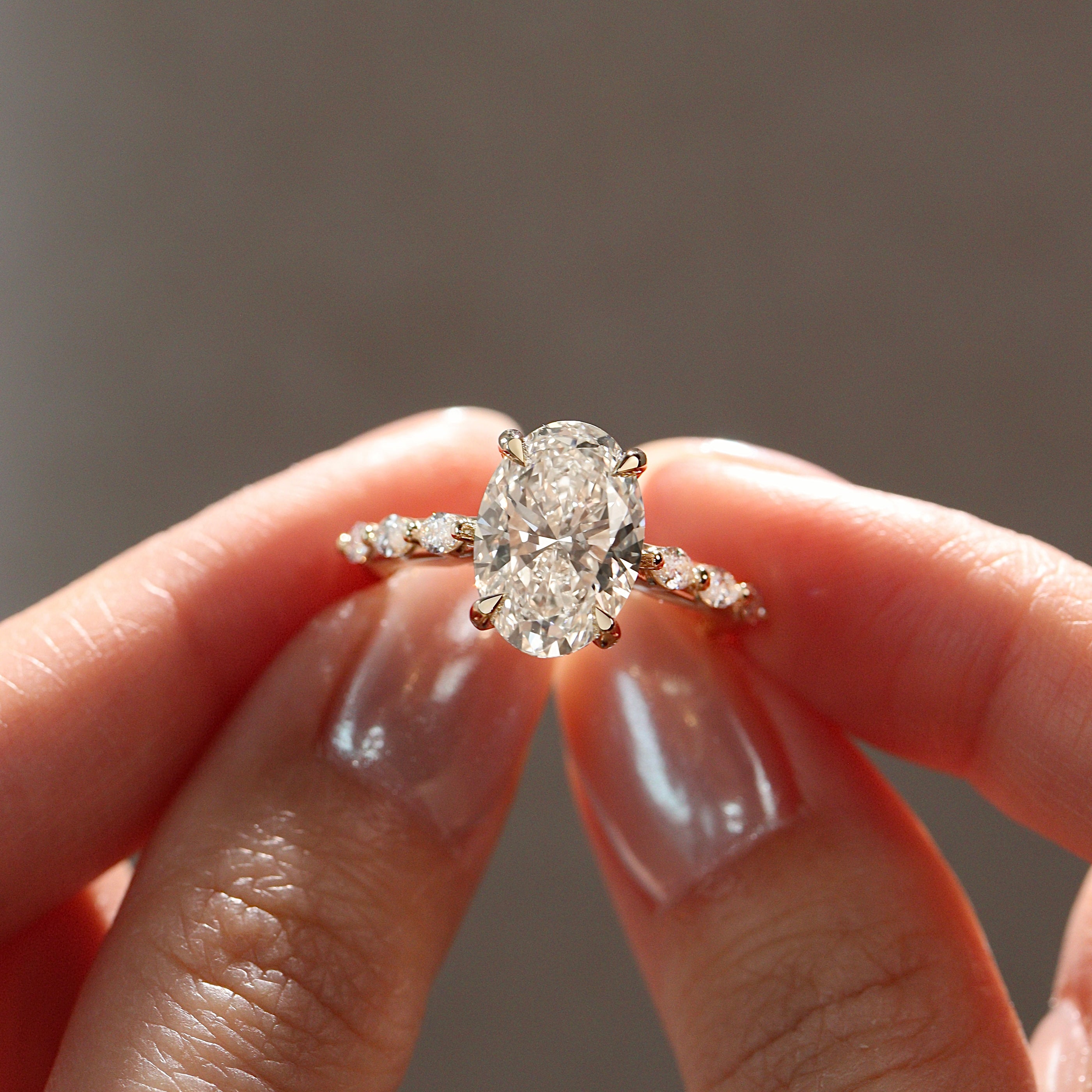 Oval Emilia Marquise Band Engagement Ring, Moissanite/Lab Grown Diamond