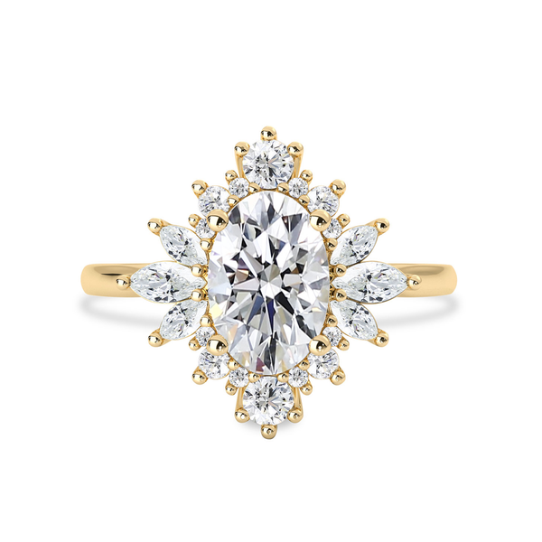 Oval halo engagement ring with marquise accent