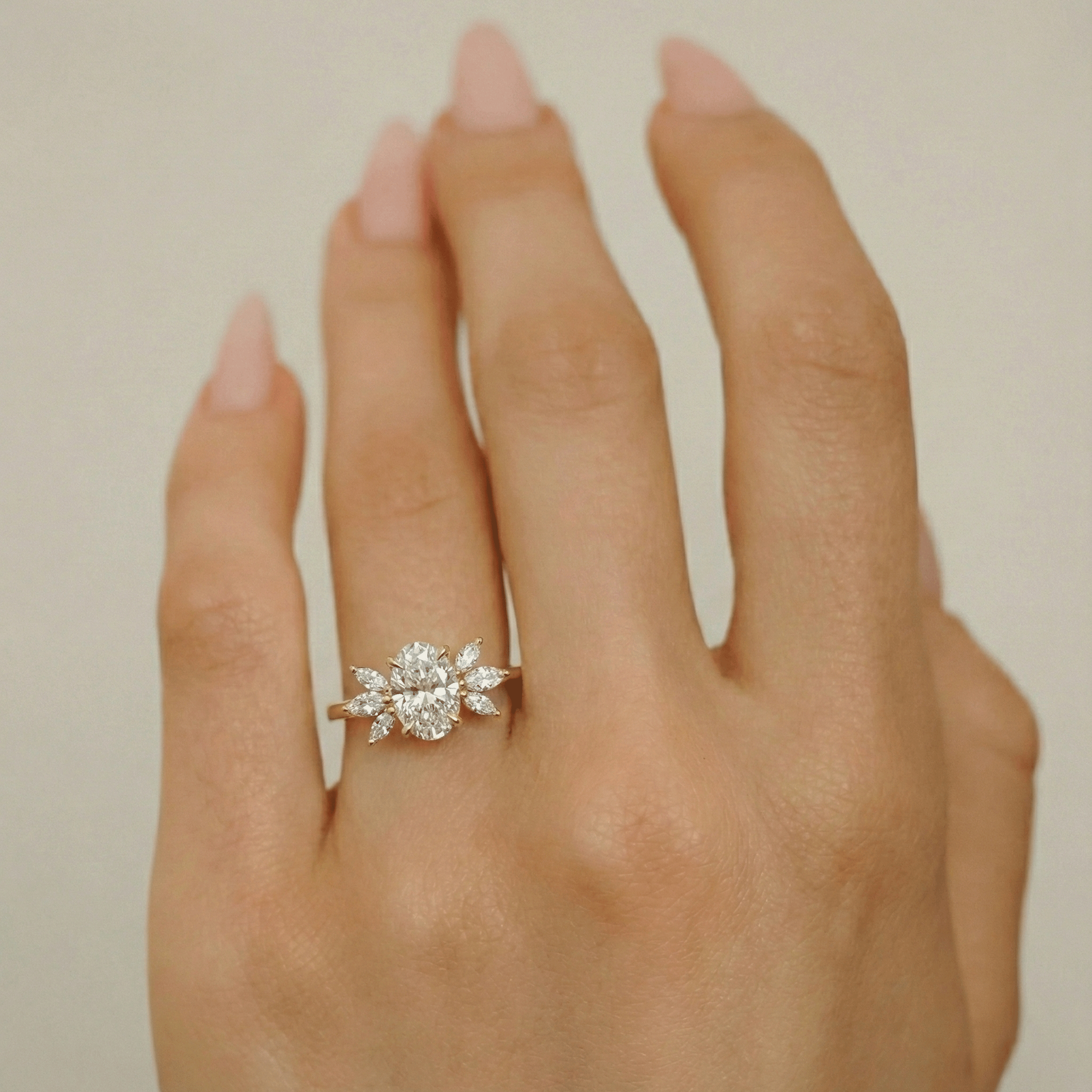 Oval Wings of Love Cluster Marquise Engagement Ring