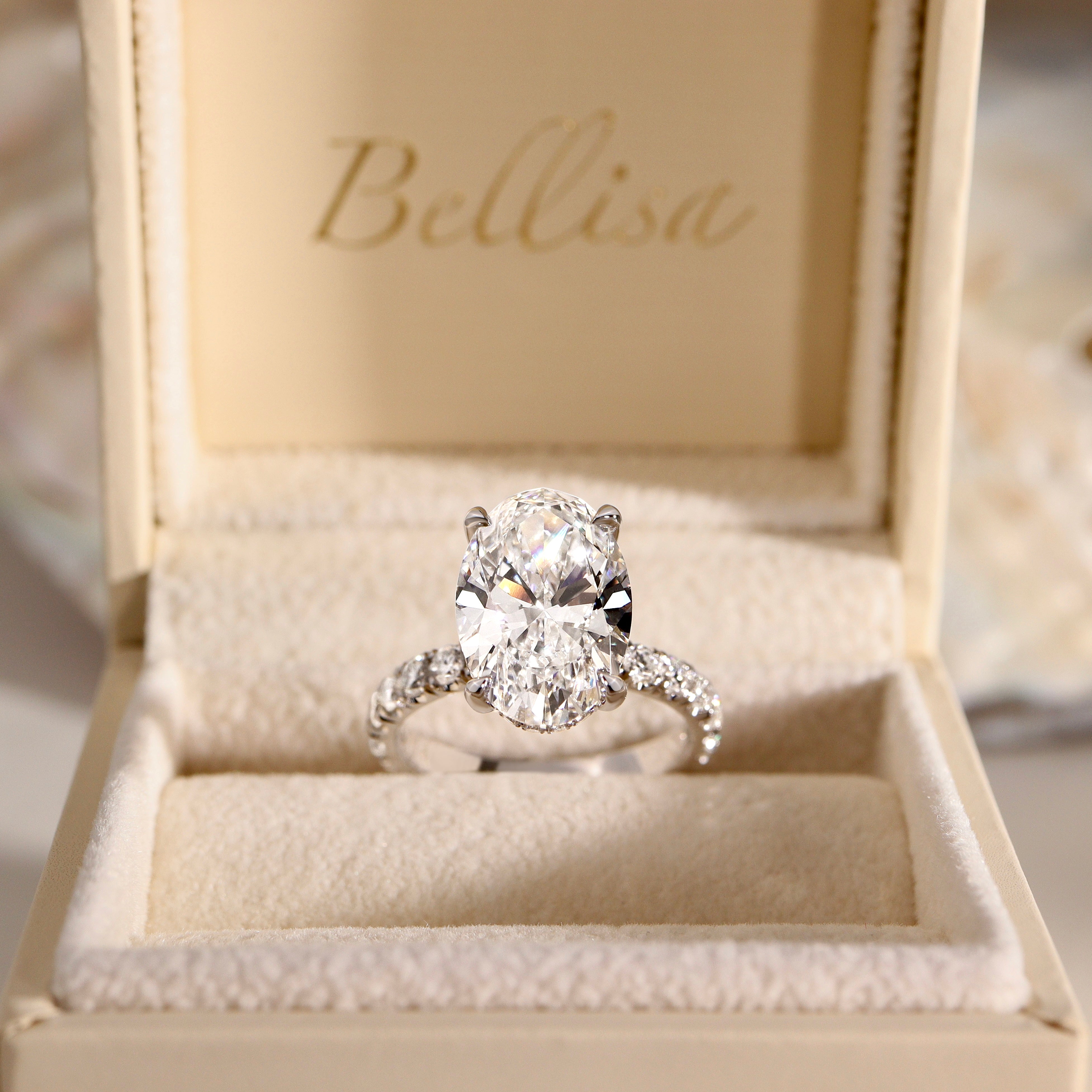 Lily Oval Double Hidden Halo Engagement Ring, Moissanite/Lab Grown Diamond