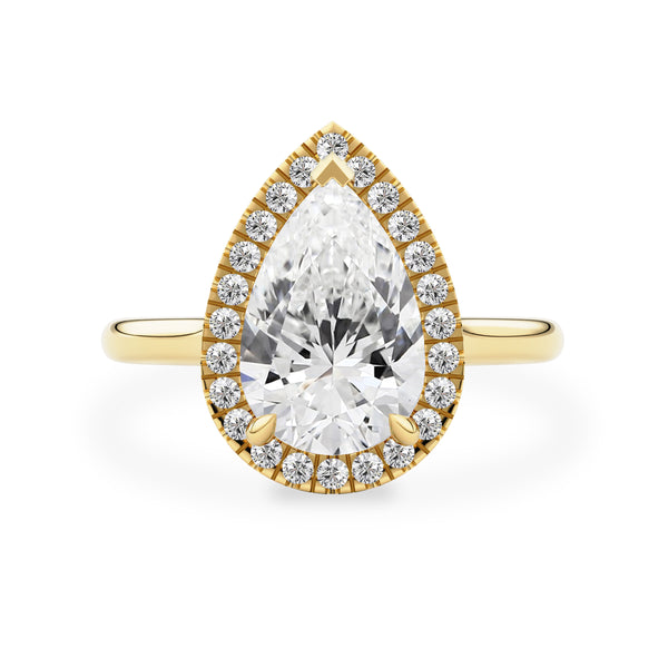 Sophia Pear Halo Cathedral Engagement Ring, Moissanite/Lab Grown Diamond