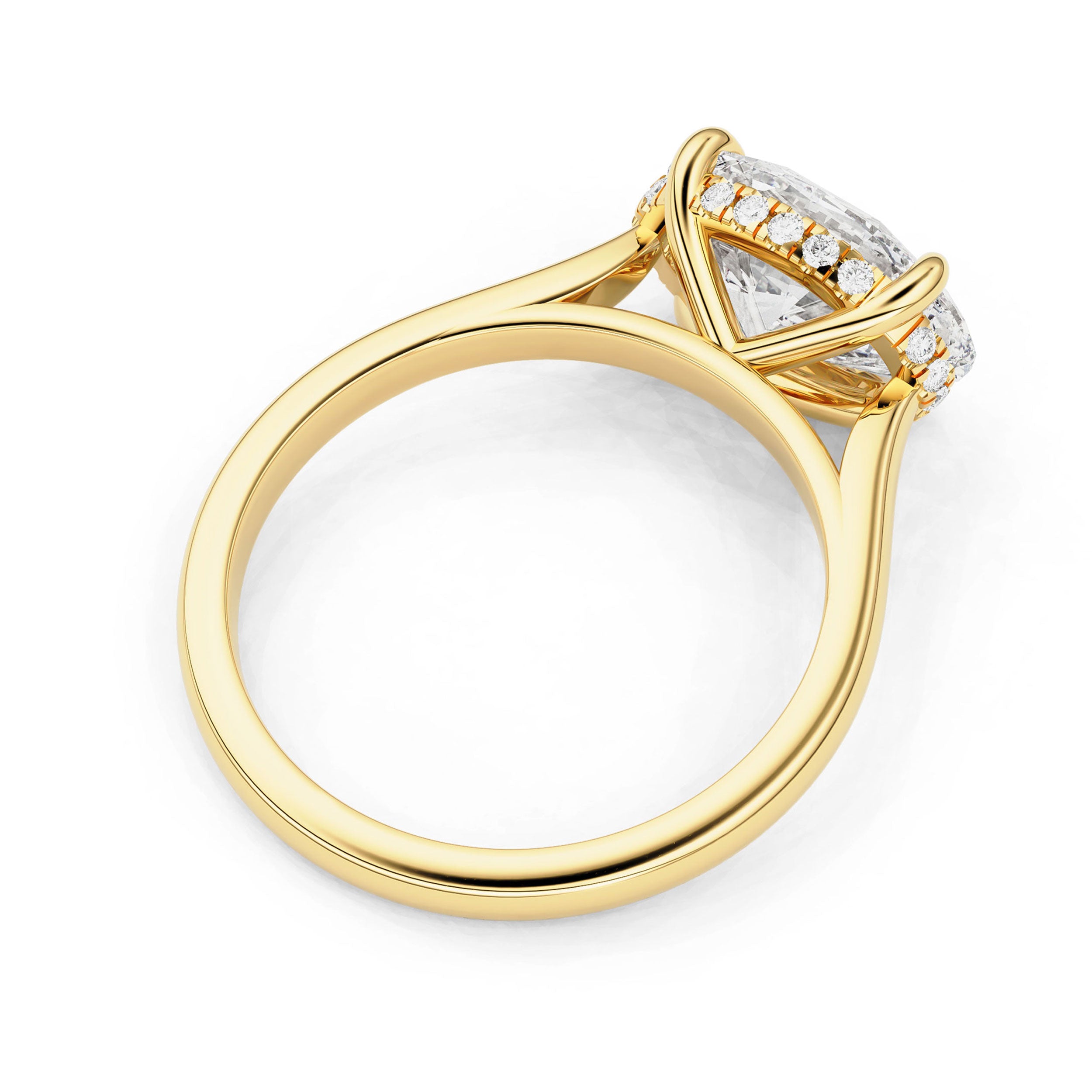 Ivy East West Oval Cut Hidden Halo Solitaire Engagement Ring, Cathedral Band