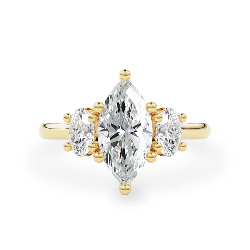 Royal Marquise Cut Three Stone Engagement Ring, Moissanite/Lab Grown Diamond