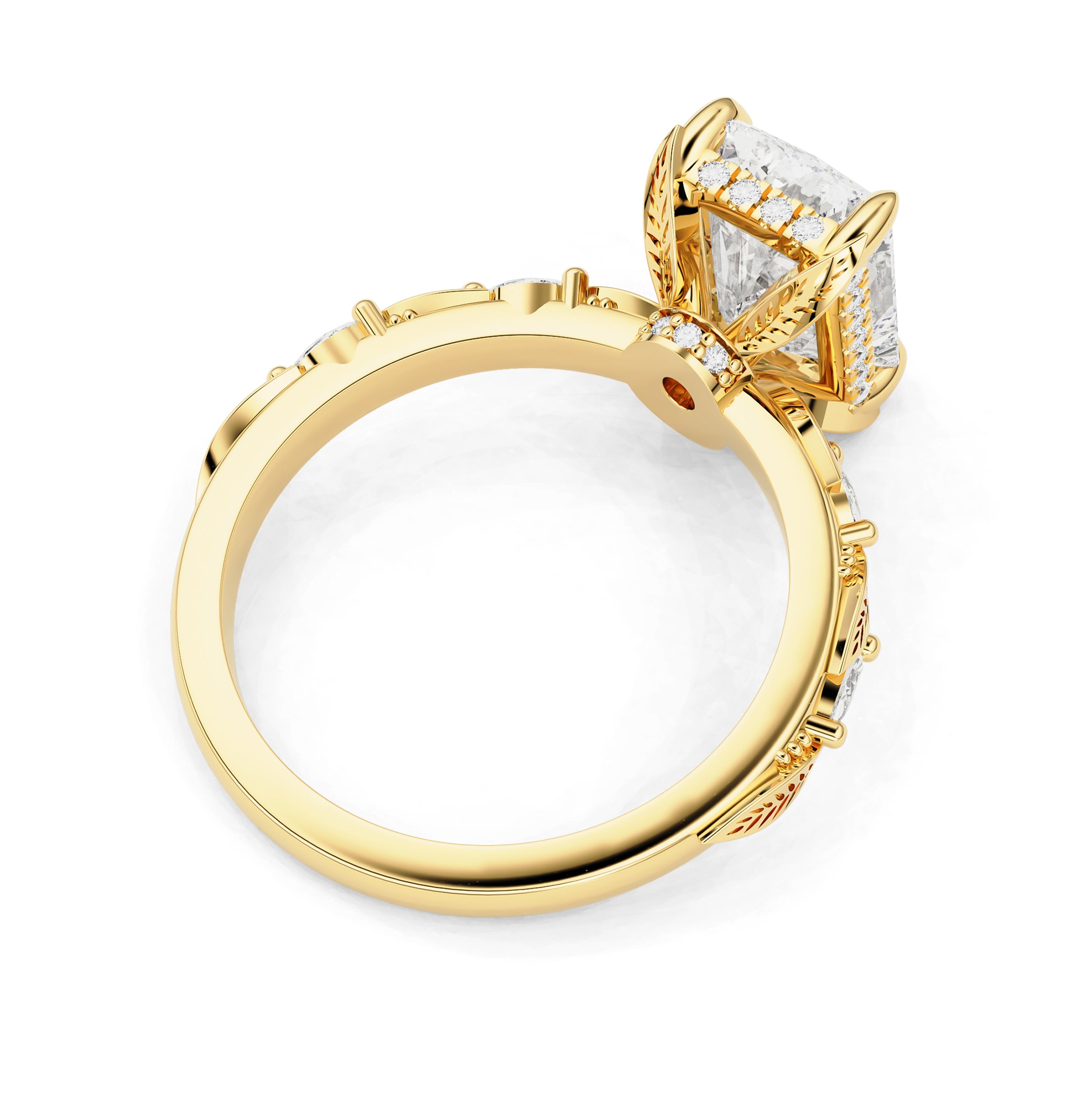 Brooke Radiant Leaf Prong Hidden Halo Engagement Ring, Marquise Leaf Band