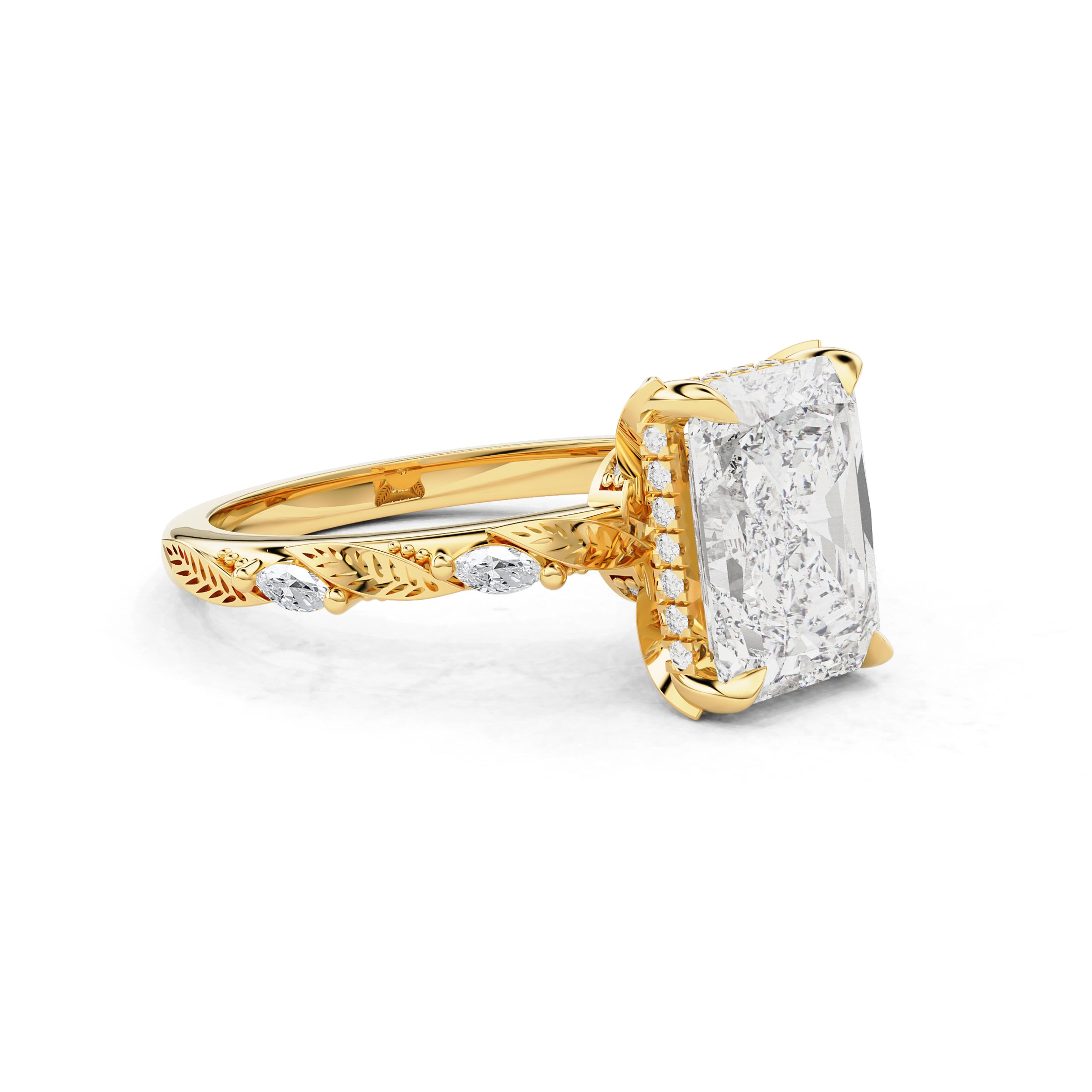 Brooke Radiant Leaf Prong Hidden Halo Engagement Ring, Marquise Leaf Band