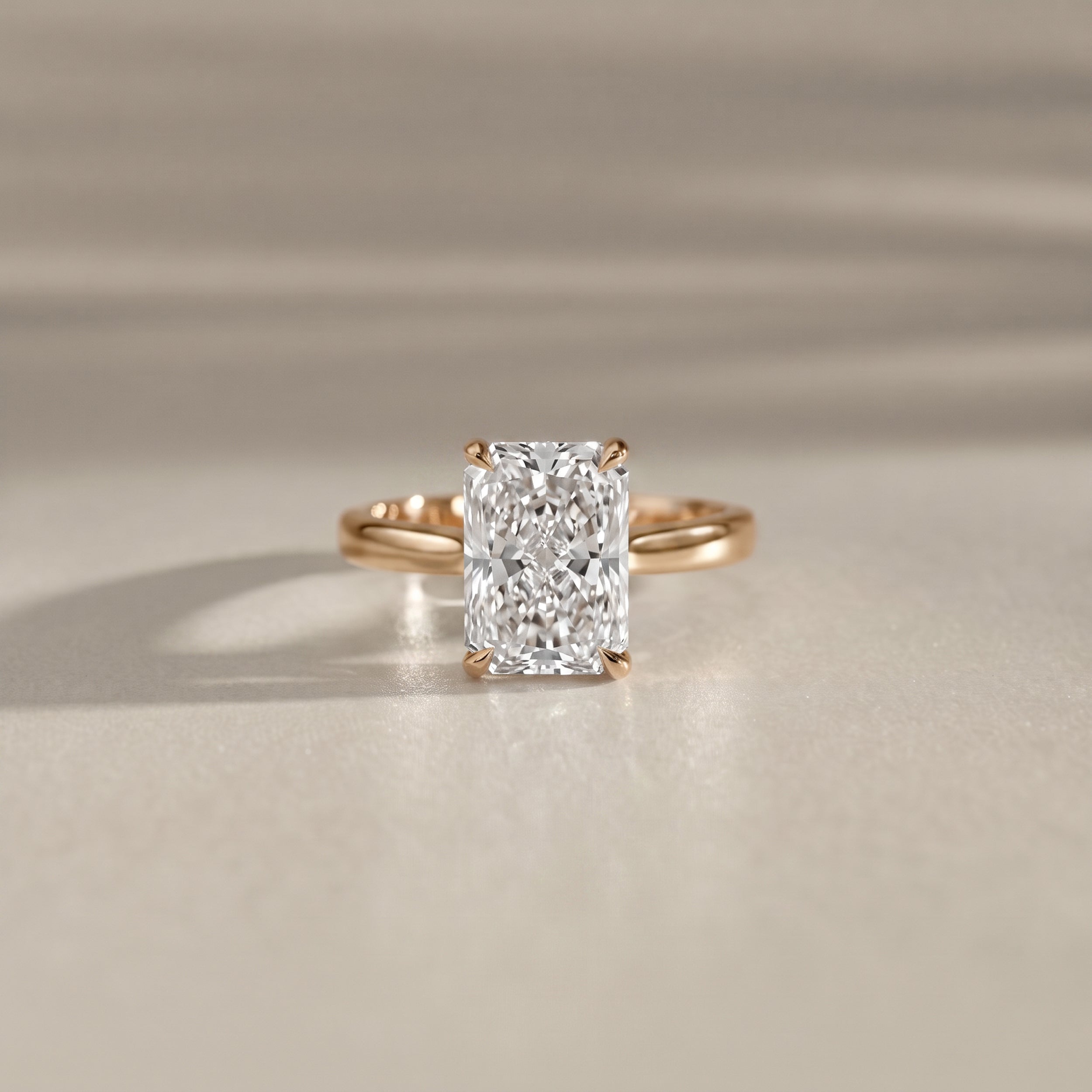 Lyra Radiant Cut Solitaire Cathedral Engagement Ring, Moissanite/Lab Grown Diamond