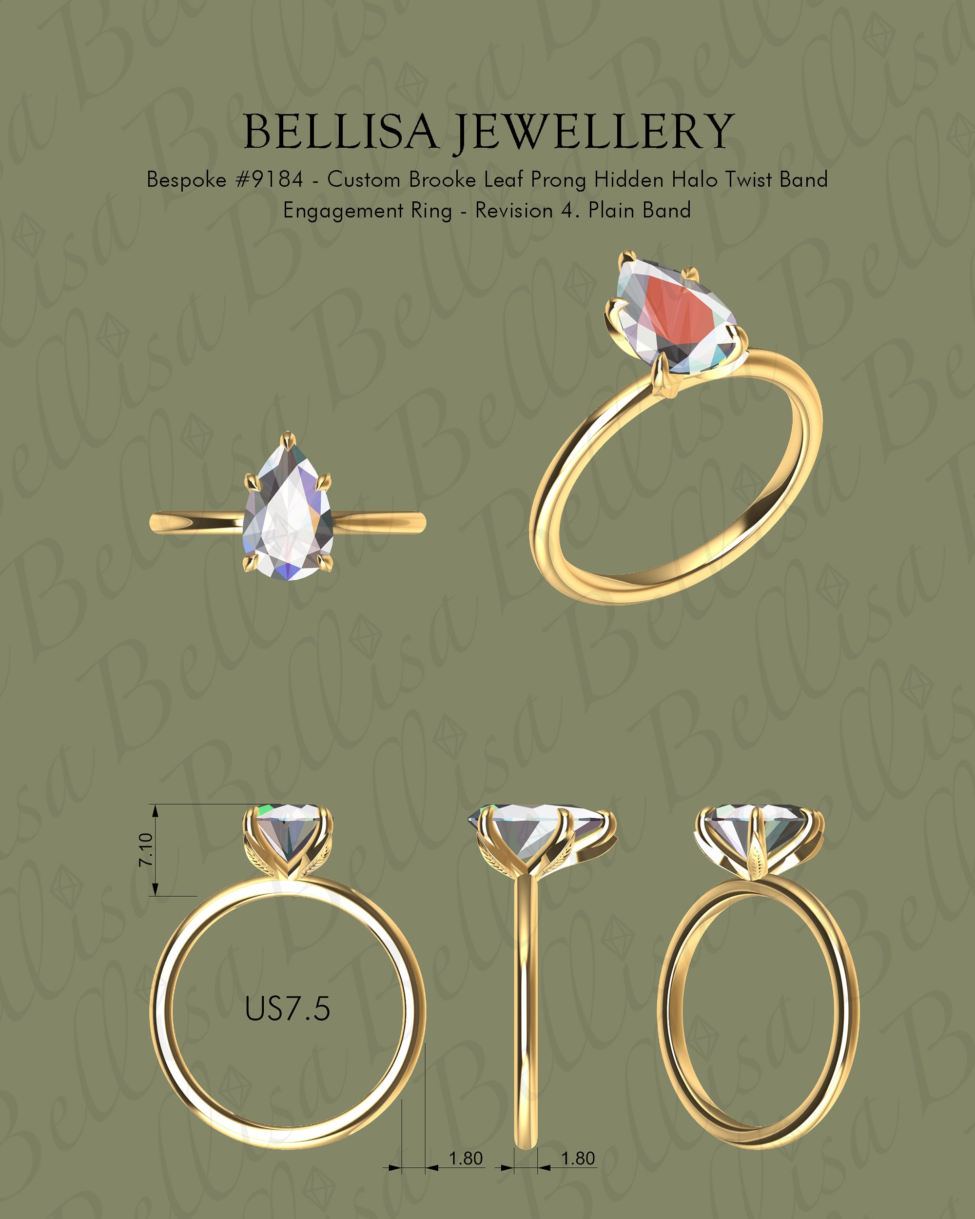 Bespoke #9184 - Custom Brooke Leaf Prong Hidden Halo Twist Band Engagement Ring