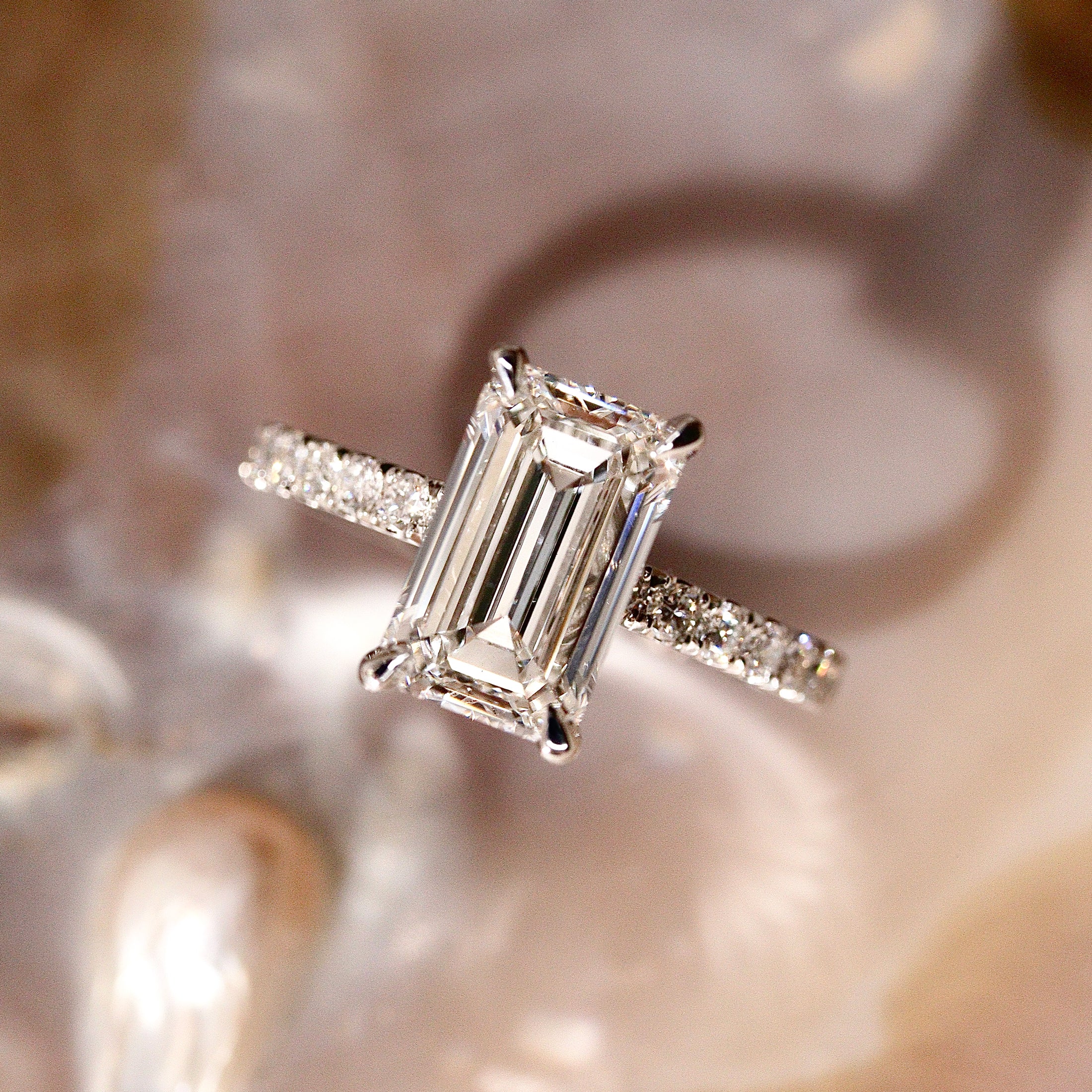 Riley Emerald Hidden Halo Engagement Ring, Moissanite/Lab Grown Diamond