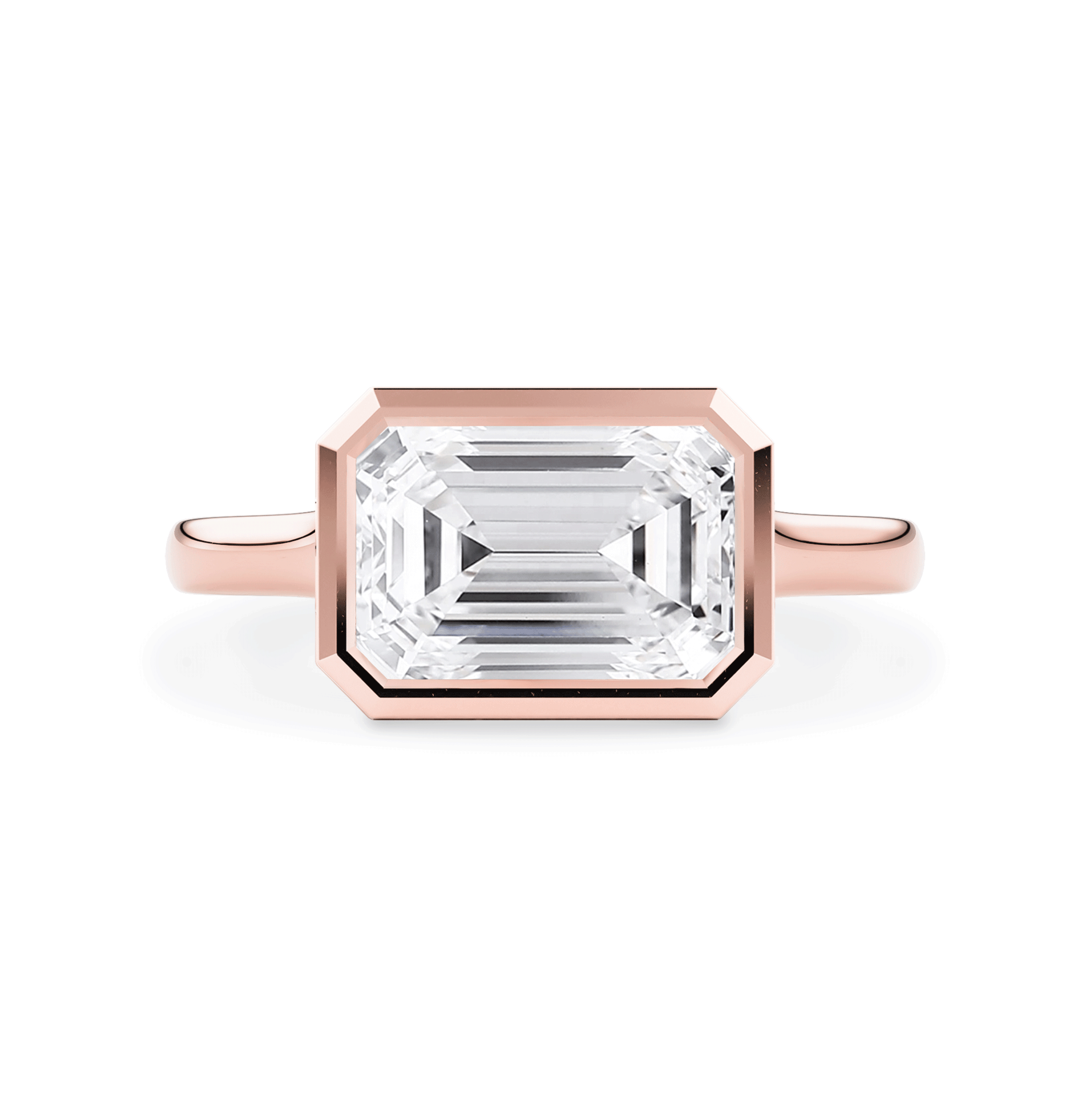 Carmen Emerald East-West Bezel Engagement Ring, Moissanite/Lab Diamond