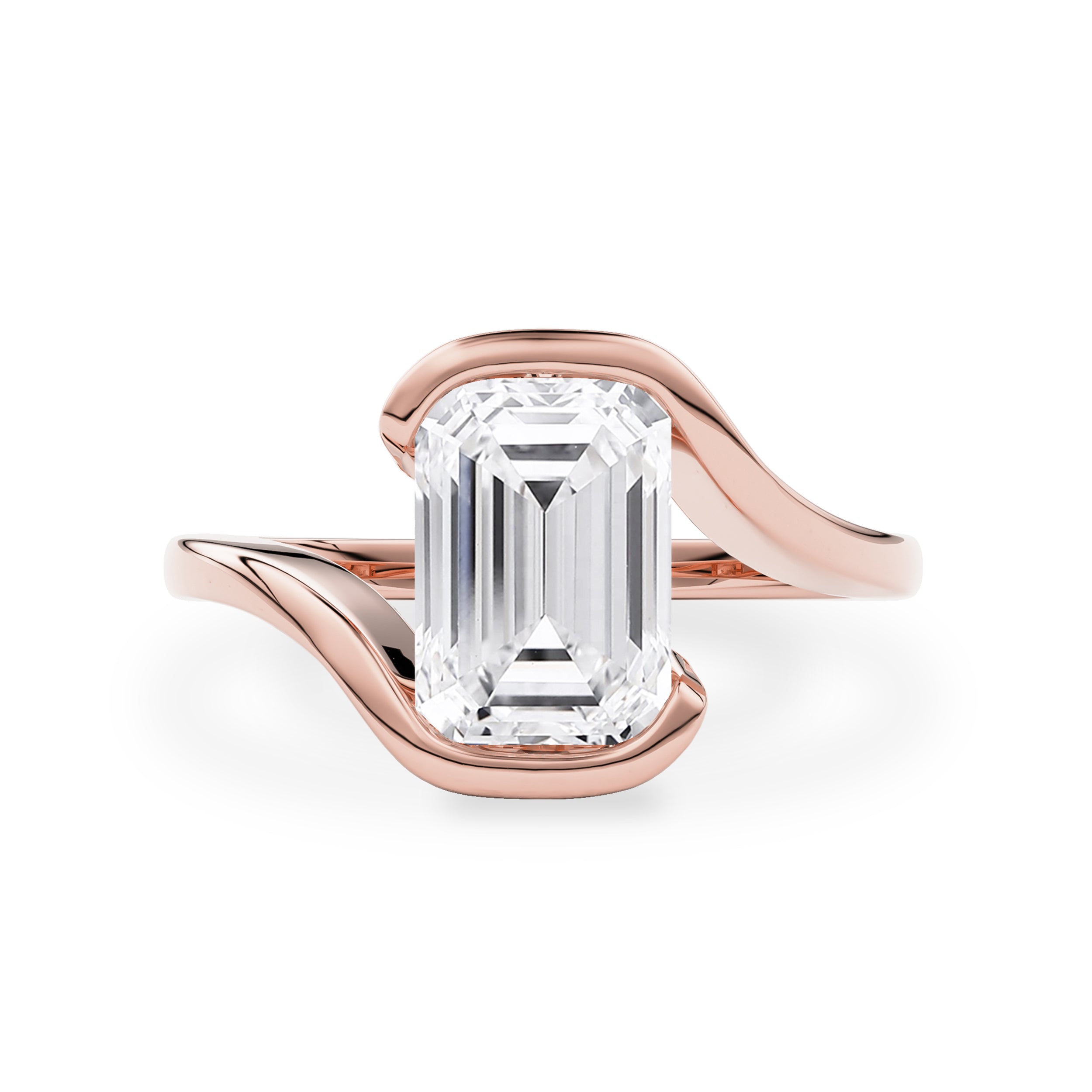 Selene Emerald Half Bezel Bypass Engagement Ring, Moissanite/Lab Diamond