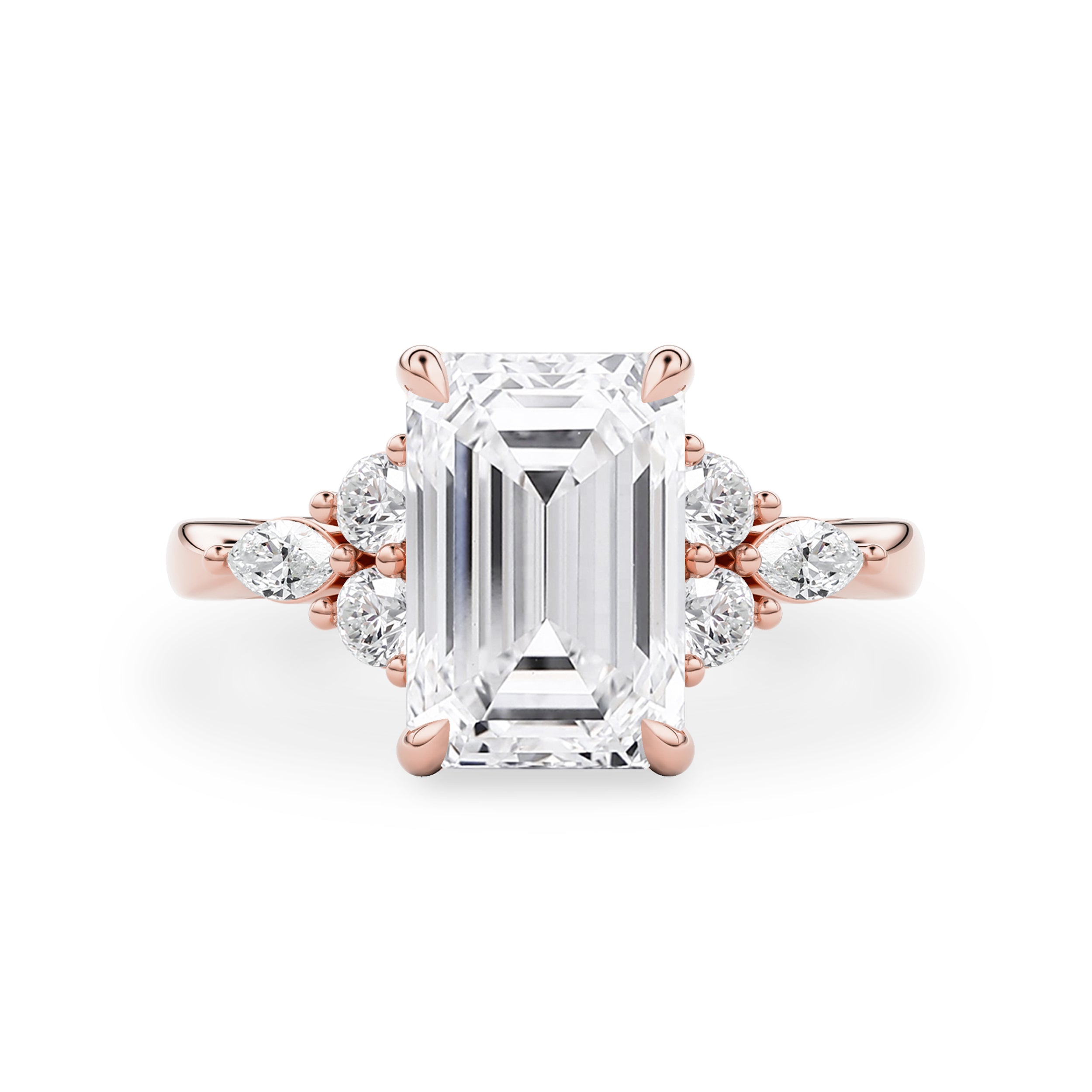 Elodie Emerald Marquise Cluster Engagement Ring, Moissanite/Lab Grown Diamond