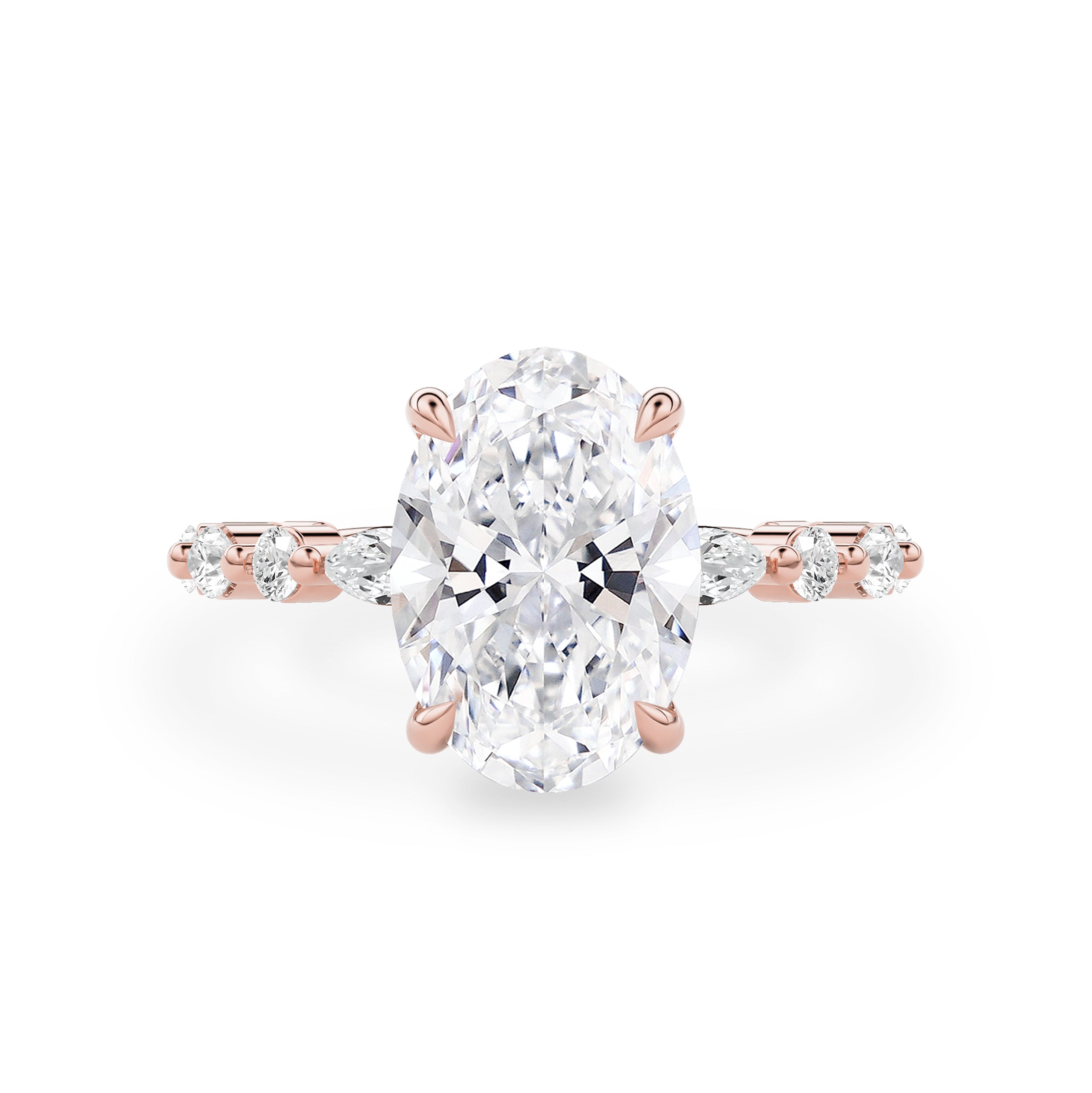 Terra Oval Cut Marquise Round Band Engagement Ring, Moissanite/Lab Grown Diamond