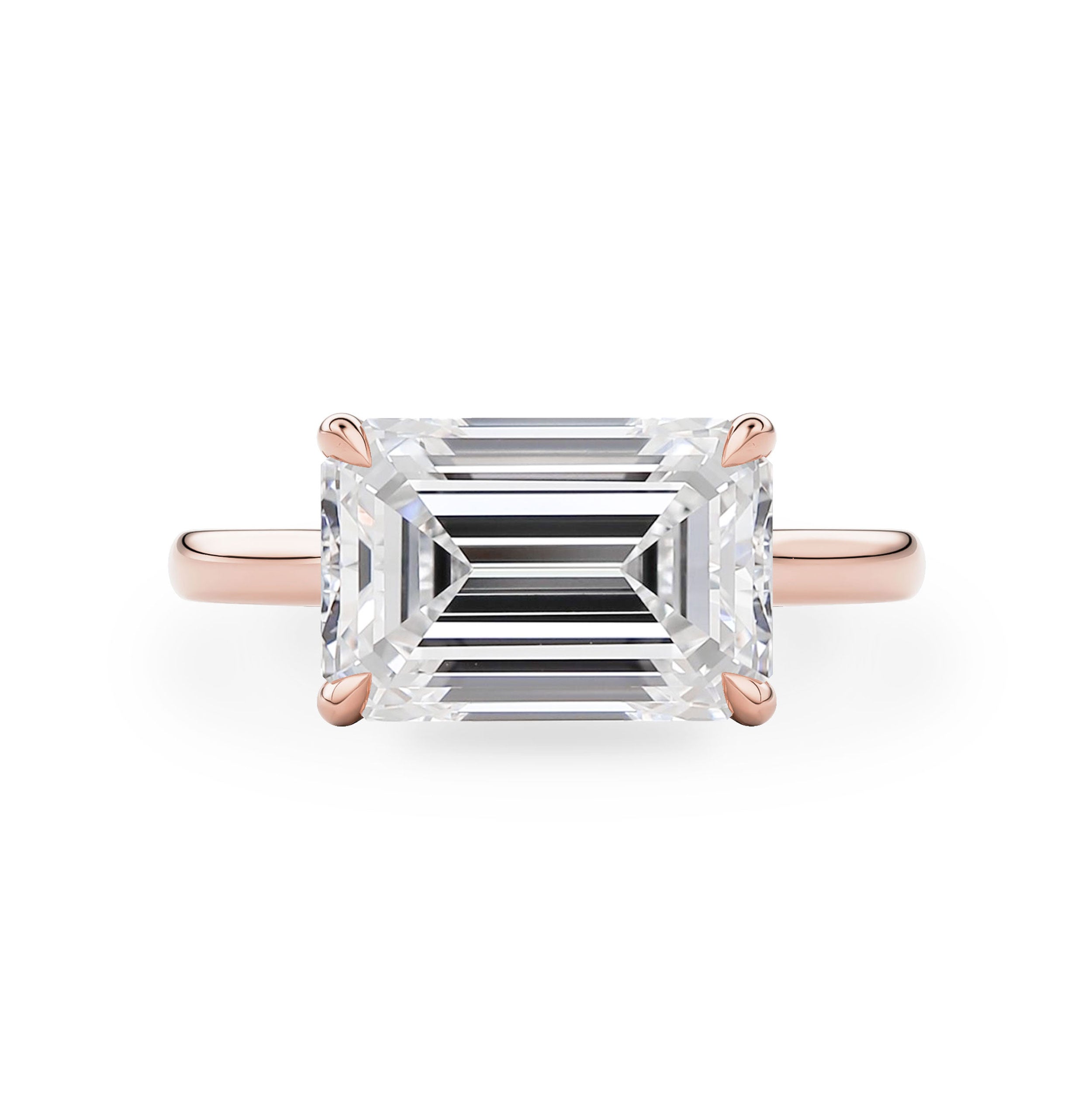 Ivy East West Emerald Cut Hidden Halo Solitaire Engagement Ring, Cathedral Band