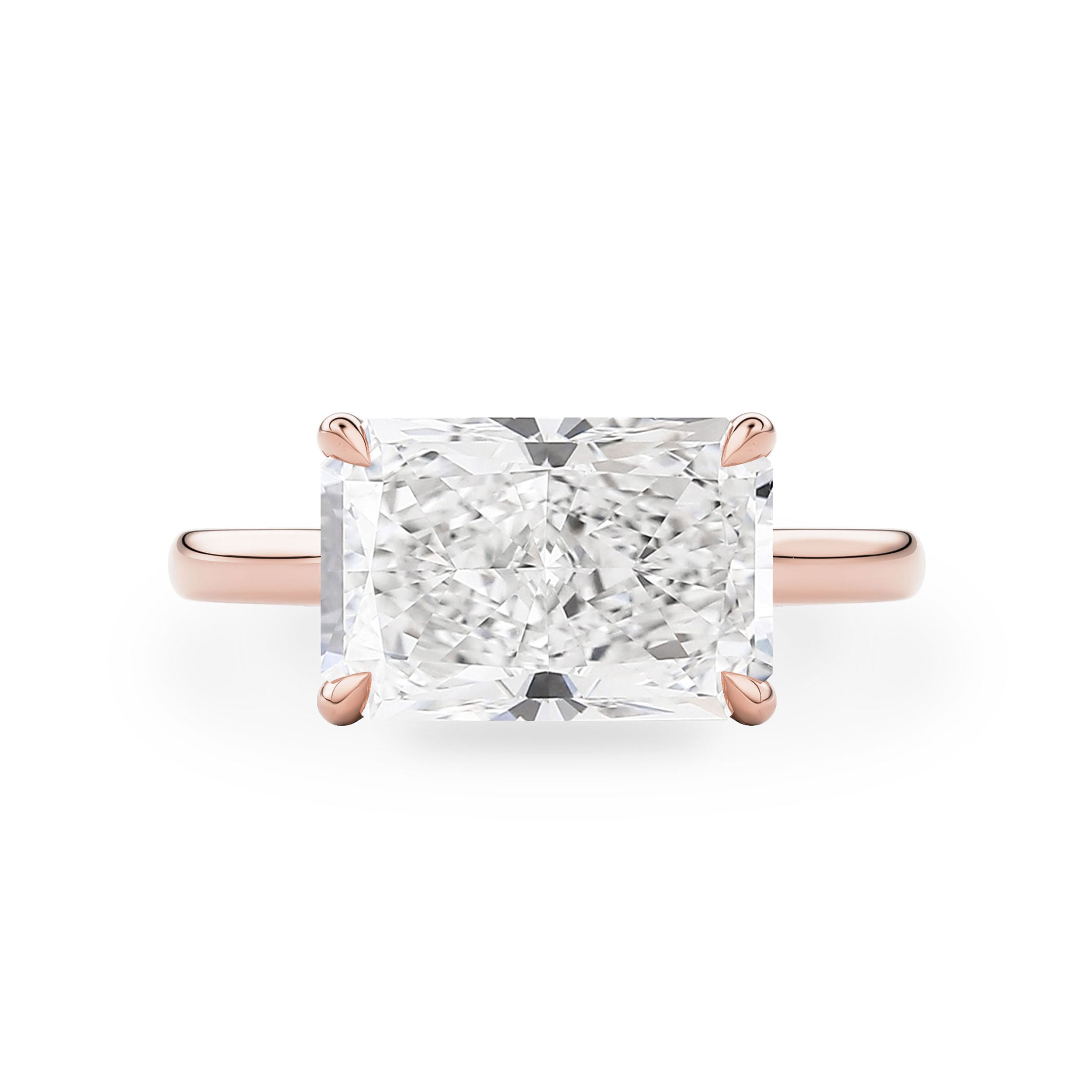 Ivy East West Radiant Cut Hidden Halo Solitaire Engagement Ring, Cathedral Band