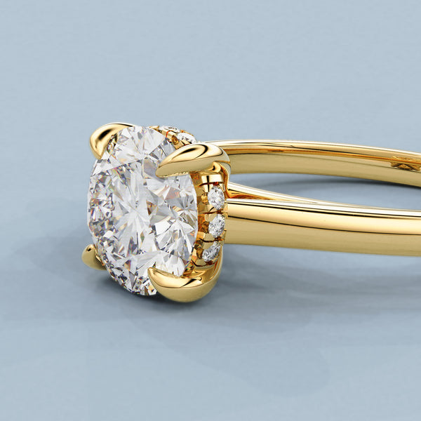 Round Ivy Hidden Halo Engagement Ring, Moissanite/Lab Grown Diamond