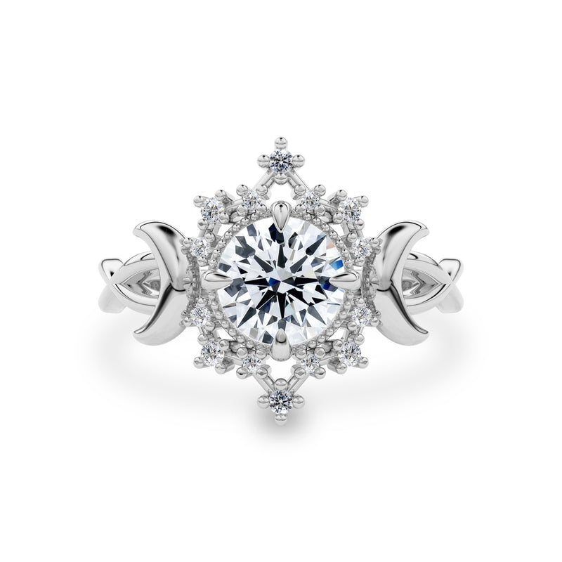 Round Alice Star & Moon Magic Engagement Ring, Moissanite/Lab Diamond