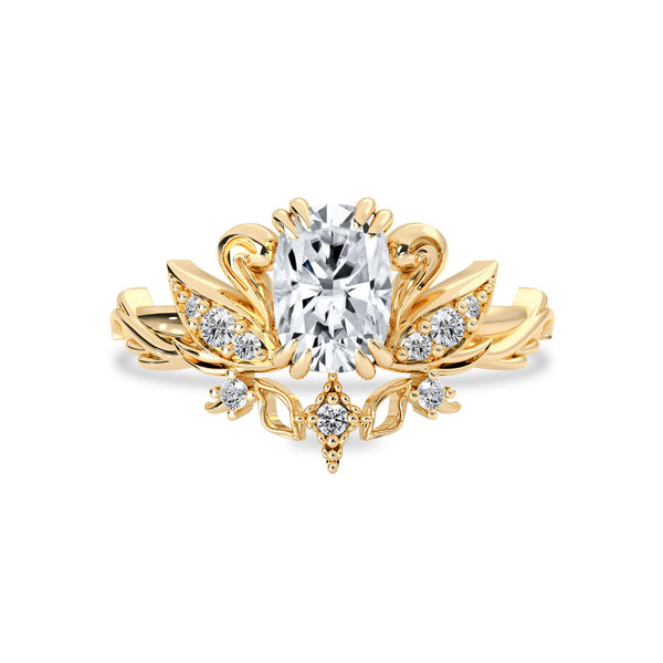 Cushion Love Swan Engagement Ring, Elongated Cushion Cut With Two Swans