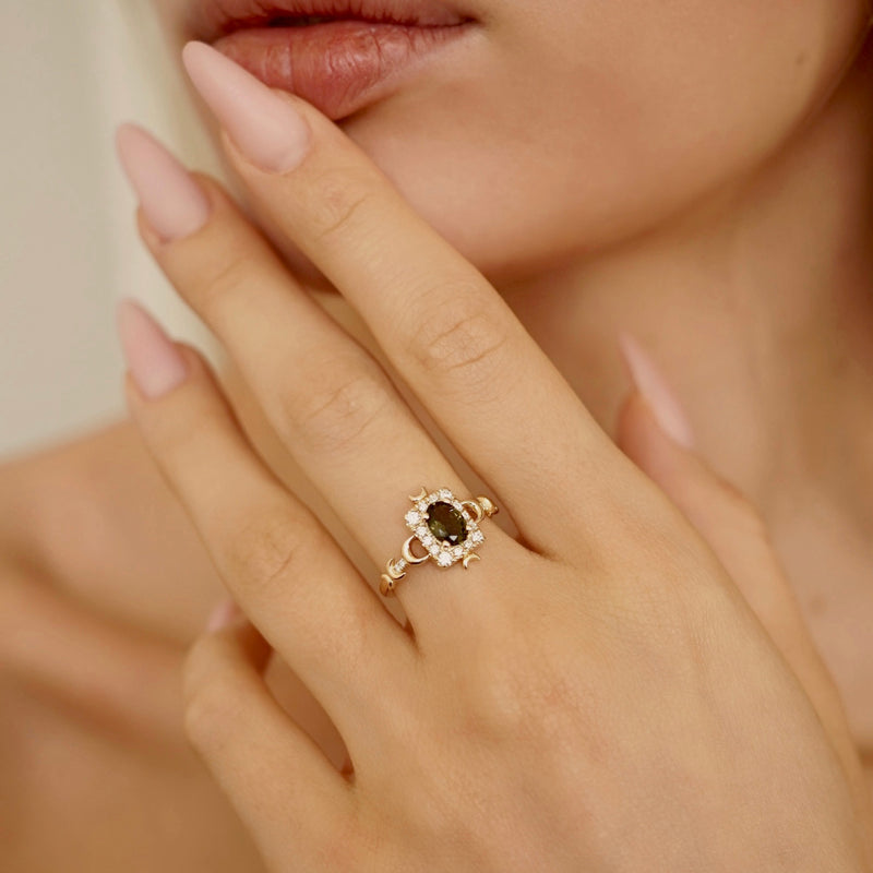 Tall Maeve Lunar Magic Moon Phase Ring, Halo With Pavé