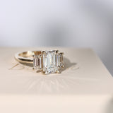 Evelyn Emerald Cut Three Stone Engagement Ring, Low Set