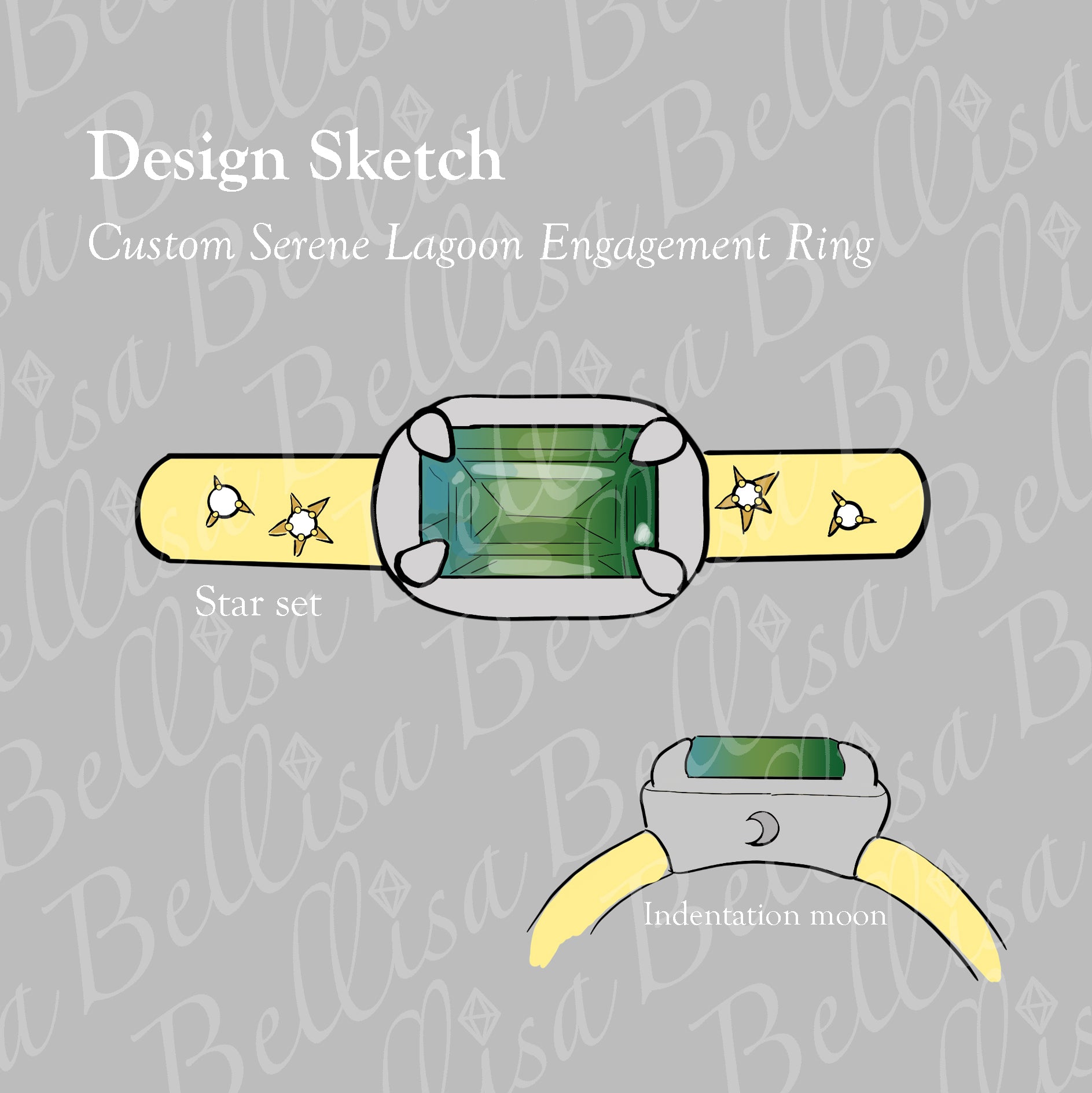 Bespoke #9182 - Custom Sapphire Serene Lagoon Engagement Ring Two Tone Design