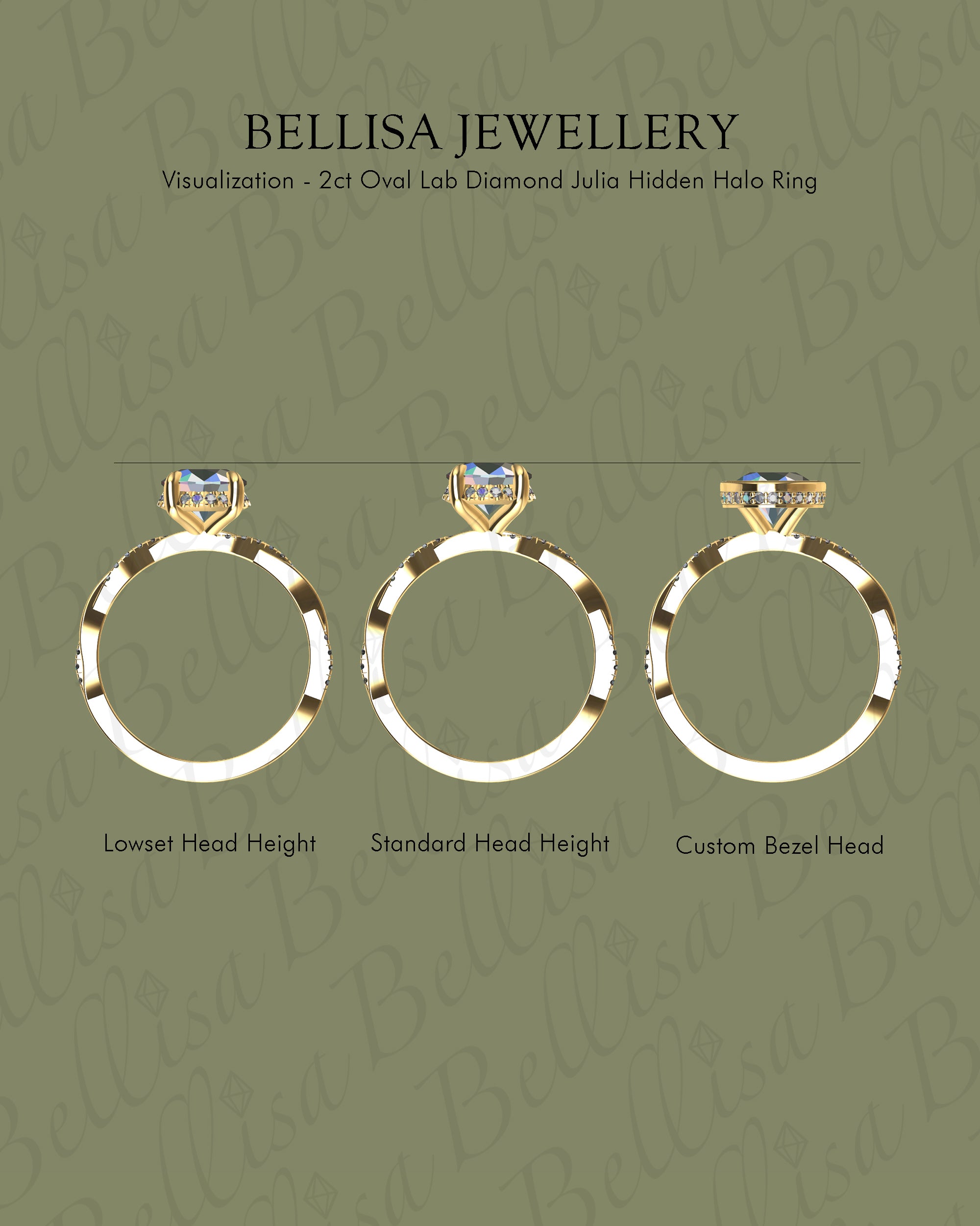 Bespoke #9176 - Customize Bezel Julia Engagement Ring, 2ct Oval Lab Grown Diamond