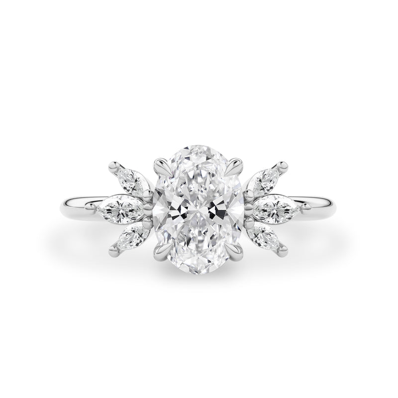 Oval Wings of Love Cluster Marquise Engagement Ring