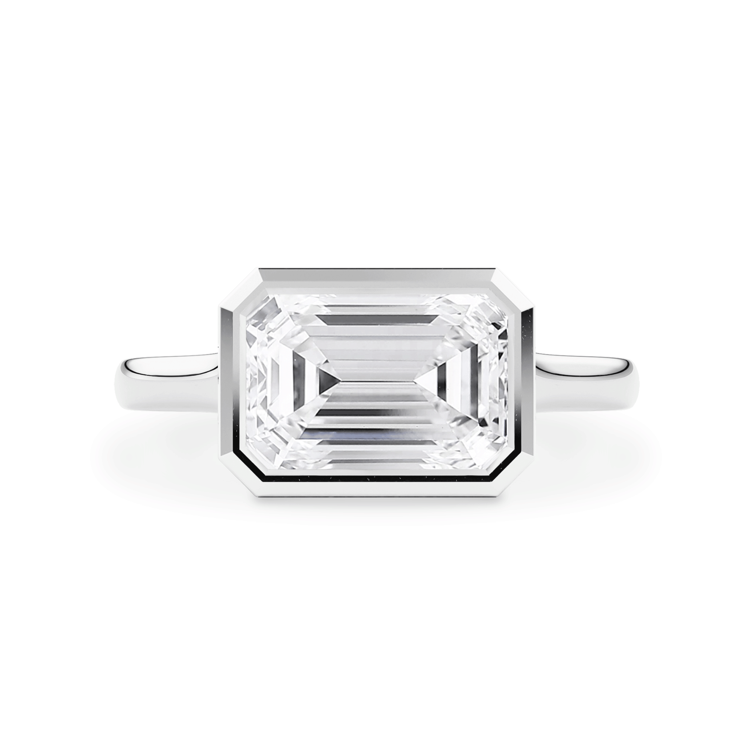 Carmen Emerald East-West Bezel Engagement Ring, Moissanite/Lab Diamond