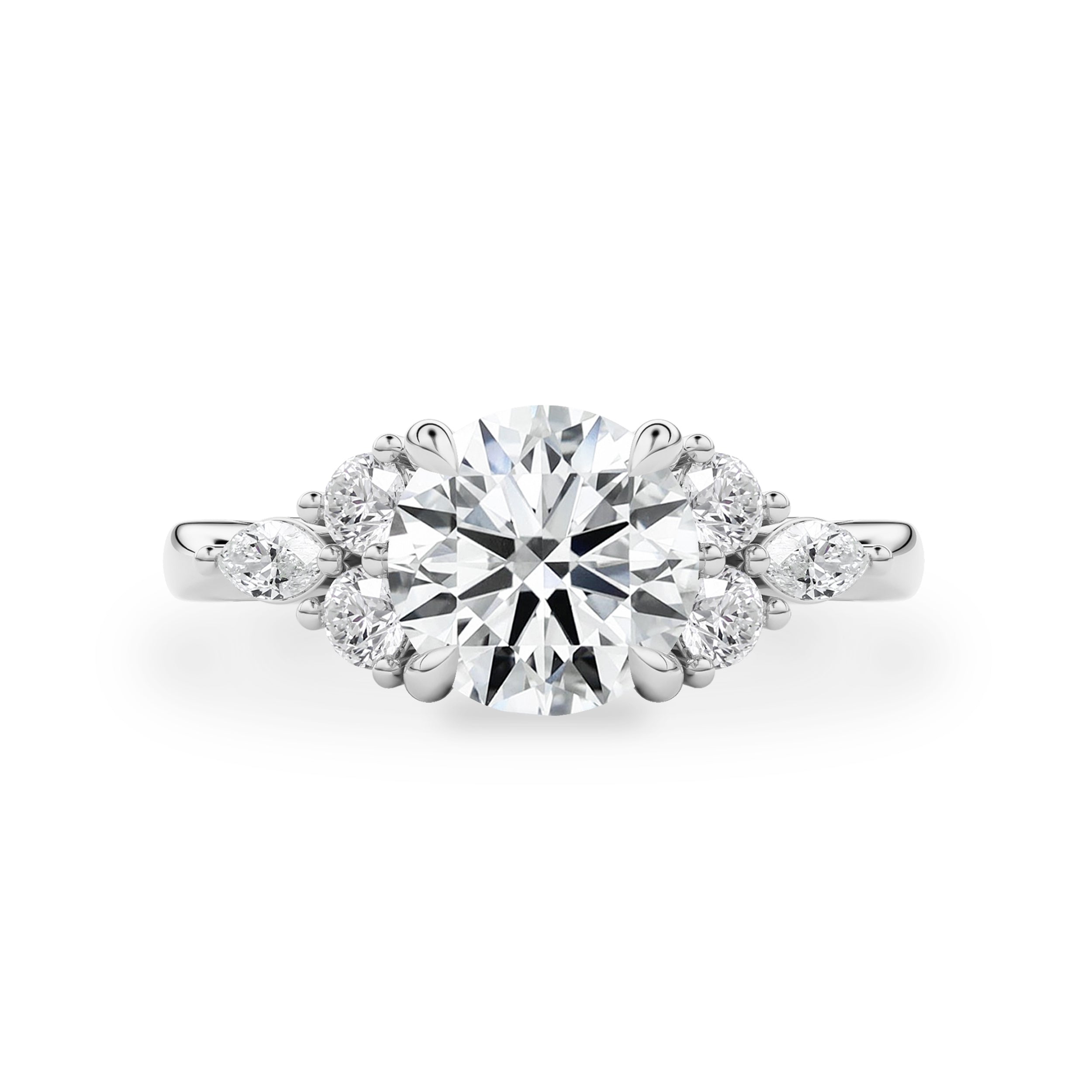 Elodie Round Marquise Cluster Engagement Ring, Moissanite/Lab Grown Diamond